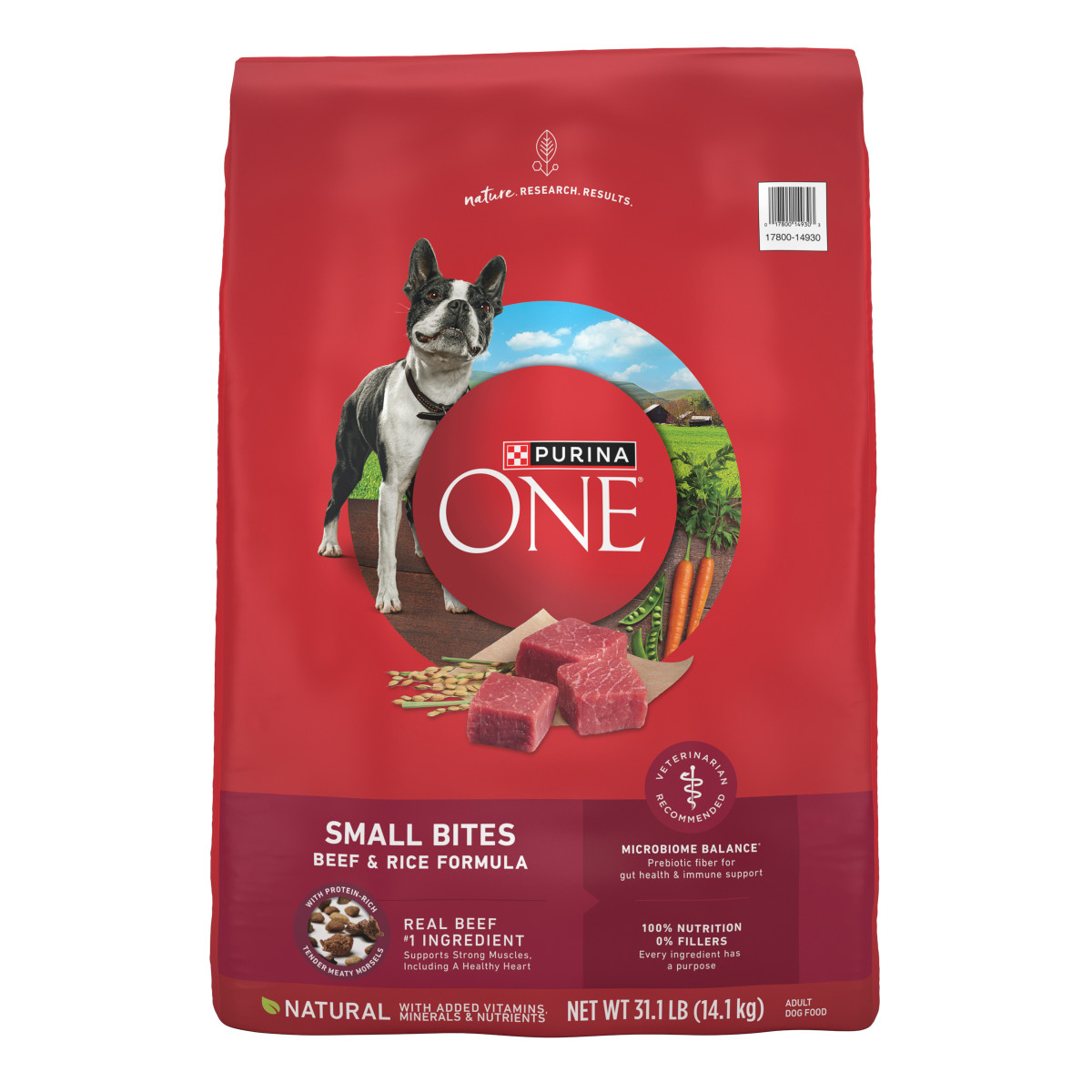 Purina ONE Natural Dry Dog Food, SmartBlend Small Bites Beef & Rice Formula - 31.1 Pound Bag