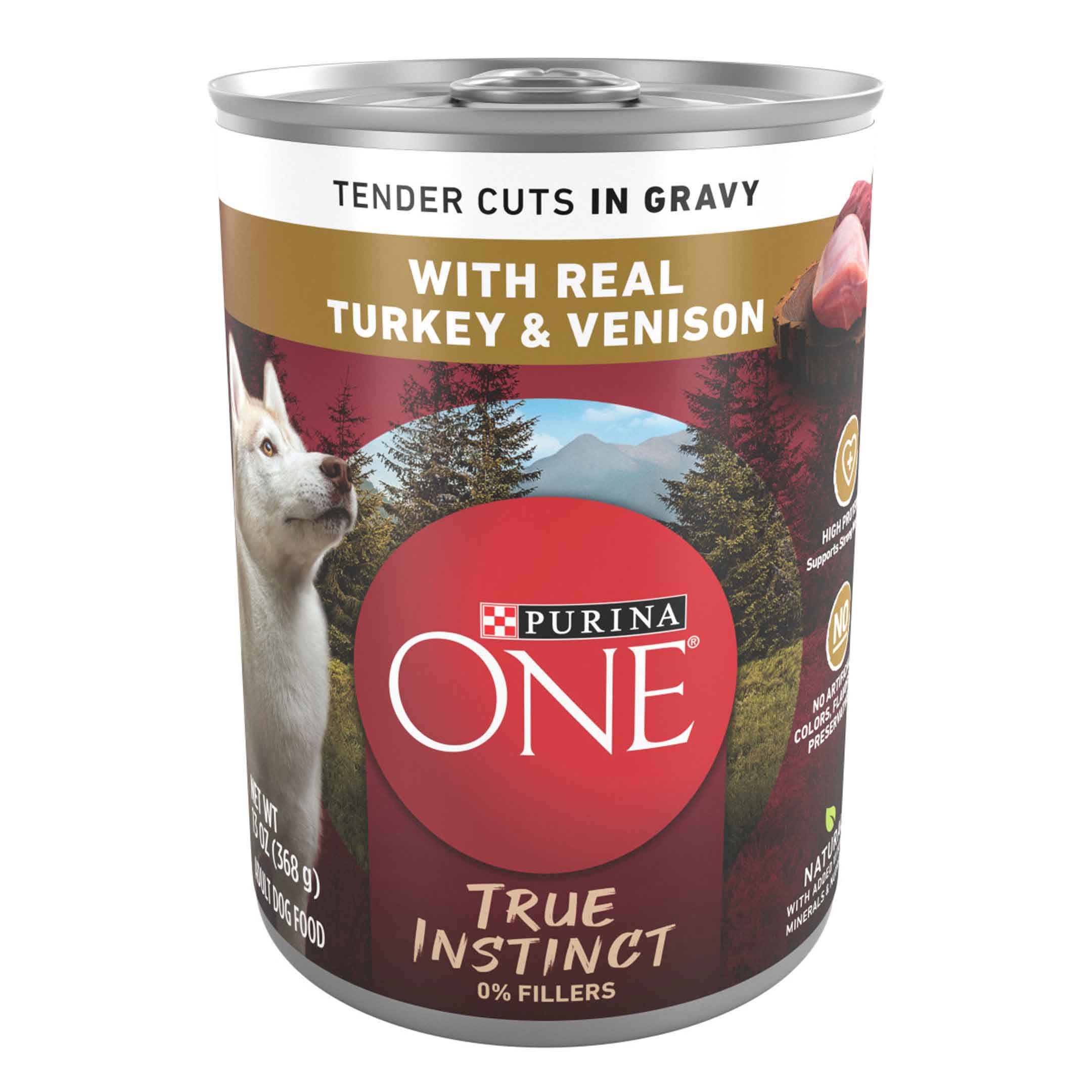 Purina ONE Natural, High Protein Gravy Wet Dog Food, SmartBlend True Instinct Real Turkey & Venison - 13 Ounce Can