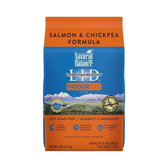Natural Balance L.I.D. Limited Ingredient Diet Indoor Cat Salmon & Chickpea Grain-Free Dry Cat Food, 5 Pounds