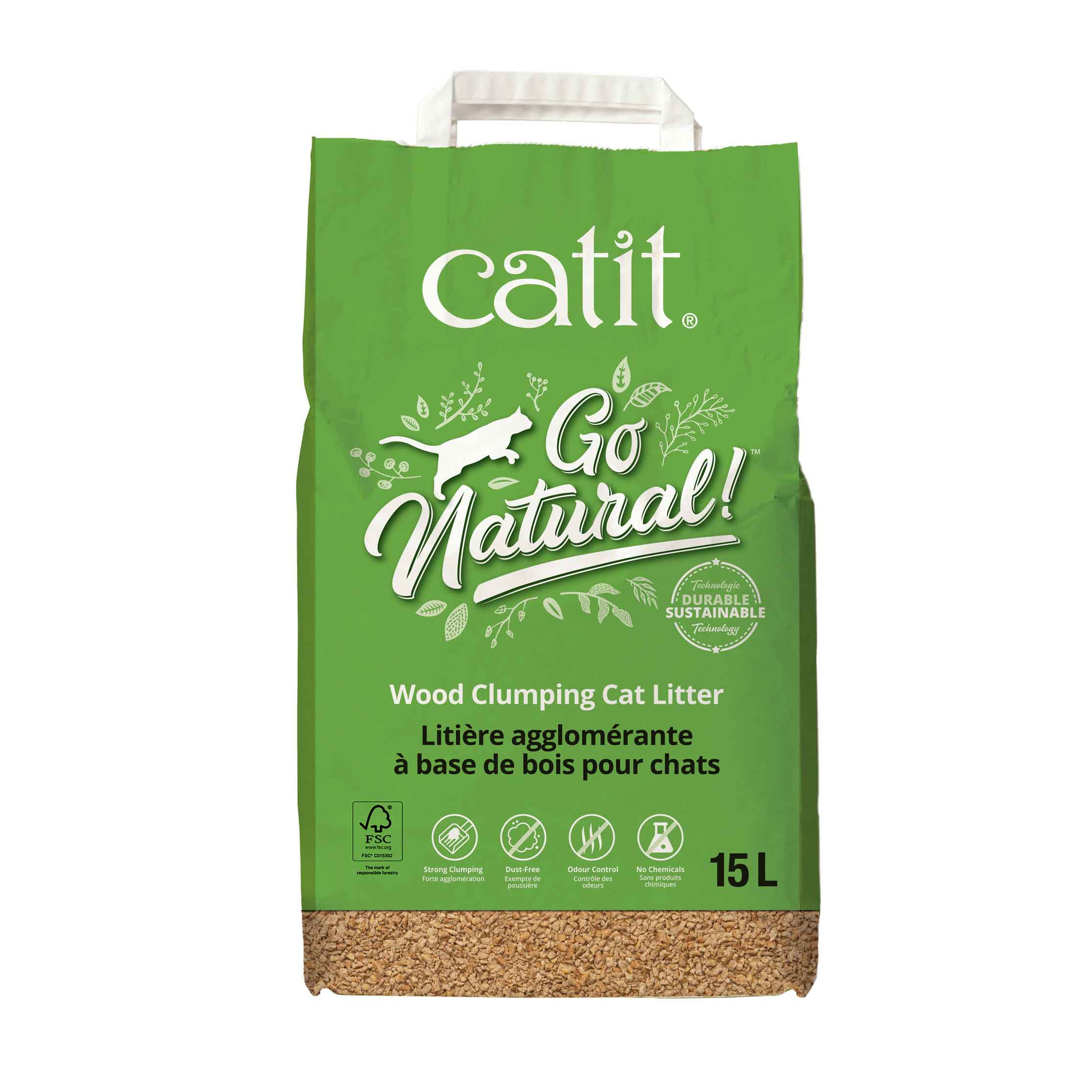 Catit Go Natural Wood Clumping Cat Litter, 15 Liter