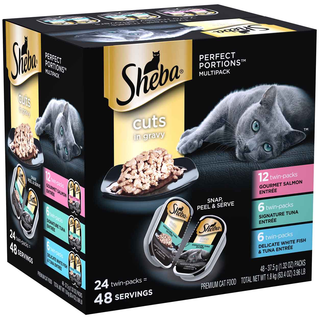 Sheba Cat Food Perfect Portions Salmon, Tuna, Whitefish Multipack Wet Cat Food, 63.5 Ounces, 24 Count