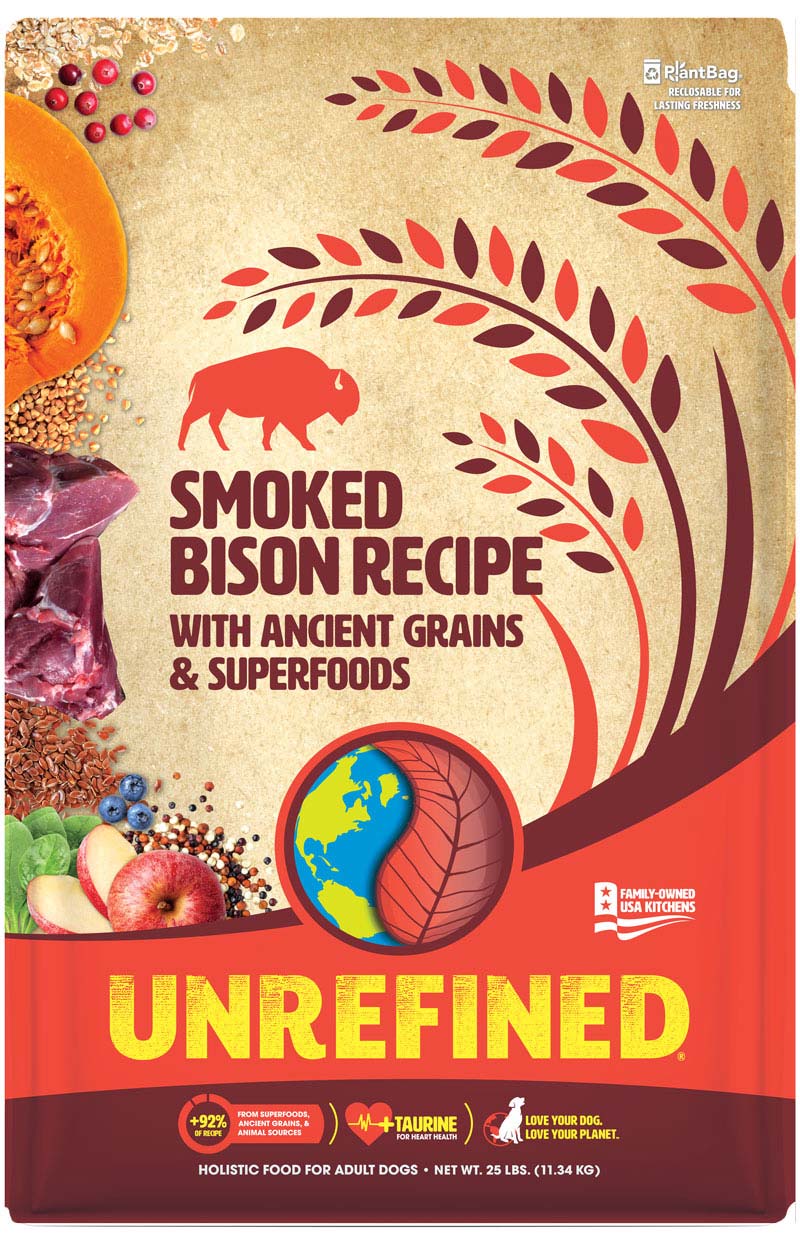 Unrefined Dry Dog Food, Ancient Grains Smoked Bison, 25 Pounds