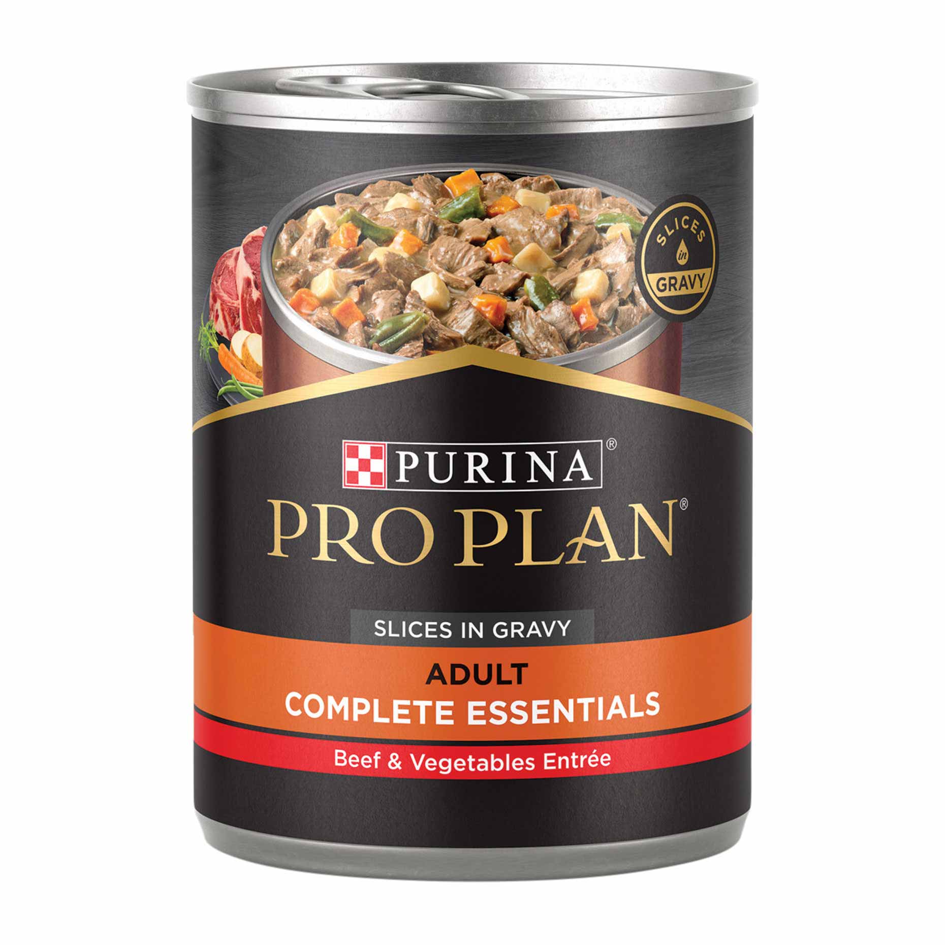 Purina Pro Plan Gravy, High Protein Wet Dog Food, COMPLETE ESSENTIALS Slices in Gravy Beef & Vegetables Entree - 13 Ounce Can