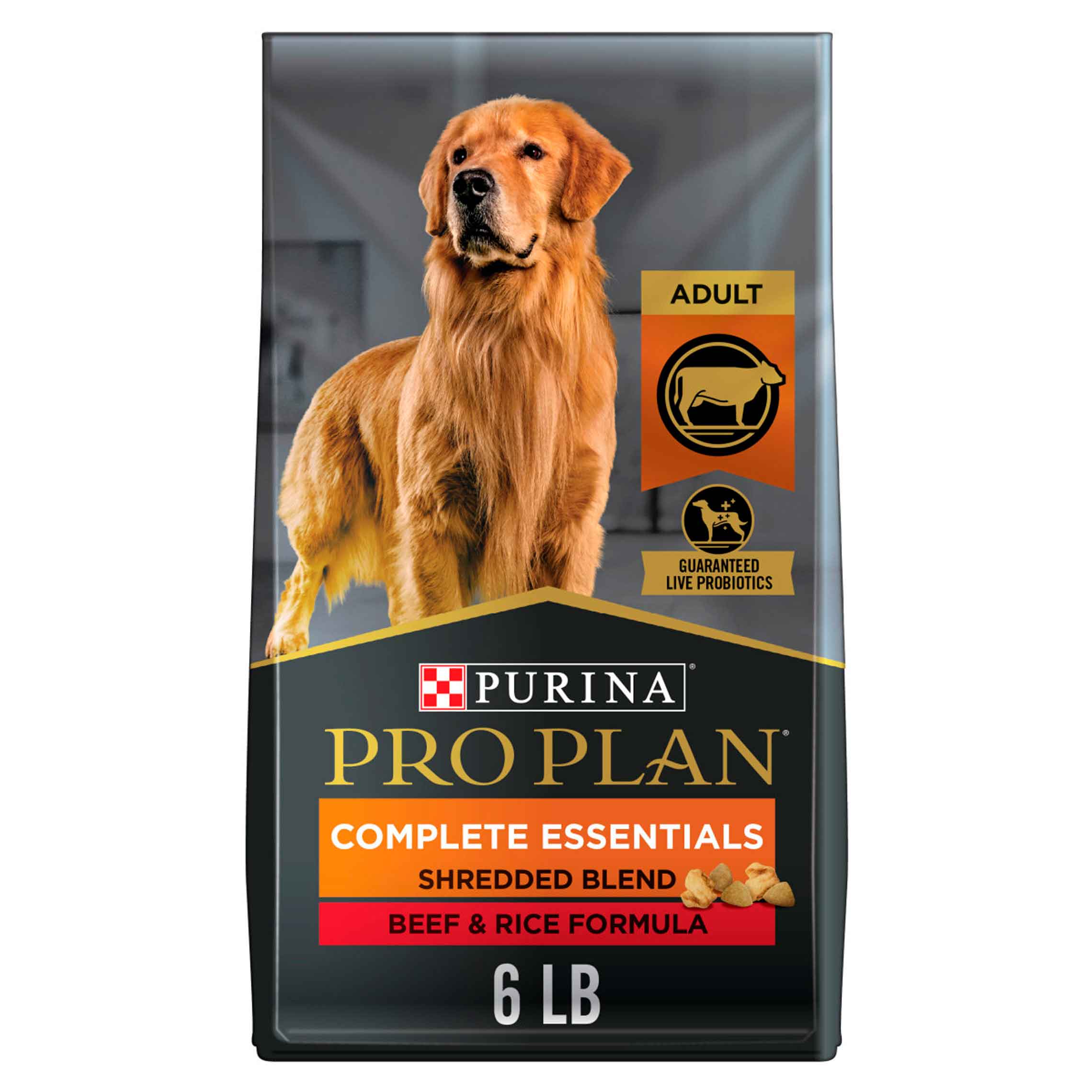 Purina Pro Plan High Protein Dog Food With Probiotics for Dogs, Shredded Blend Beef & Rice Formula - 6 Pound Bag