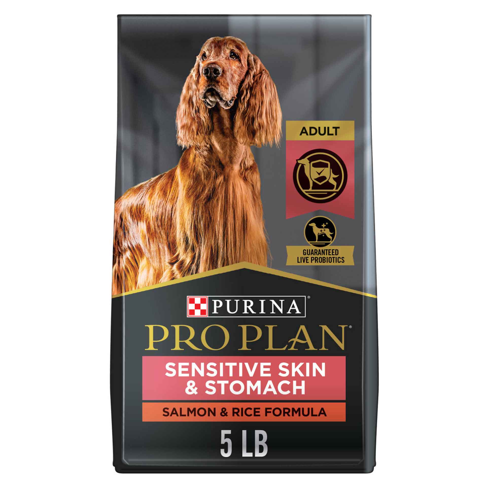 Purina Pro Plan Sensitive Skin and Stomach Dog Food With Probiotics for Dogs, Salmon & Rice Formula - 5 Pound Bag