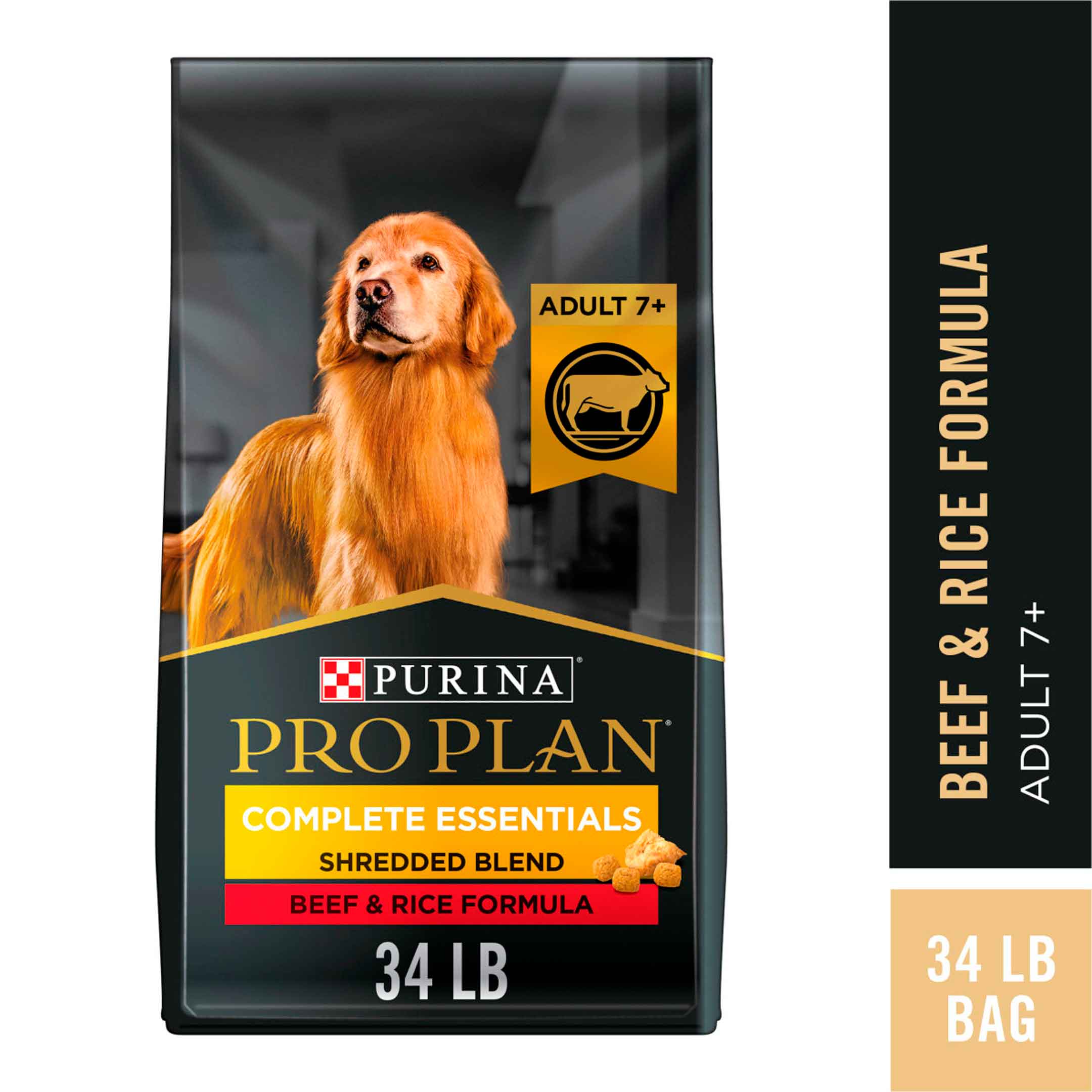 Purina Pro Plan Adult 7+ Complete Essentials Shredded Blend Beef & Rice Formula High Protein Dog Food for Senior Dogs - 34 Pound Bag