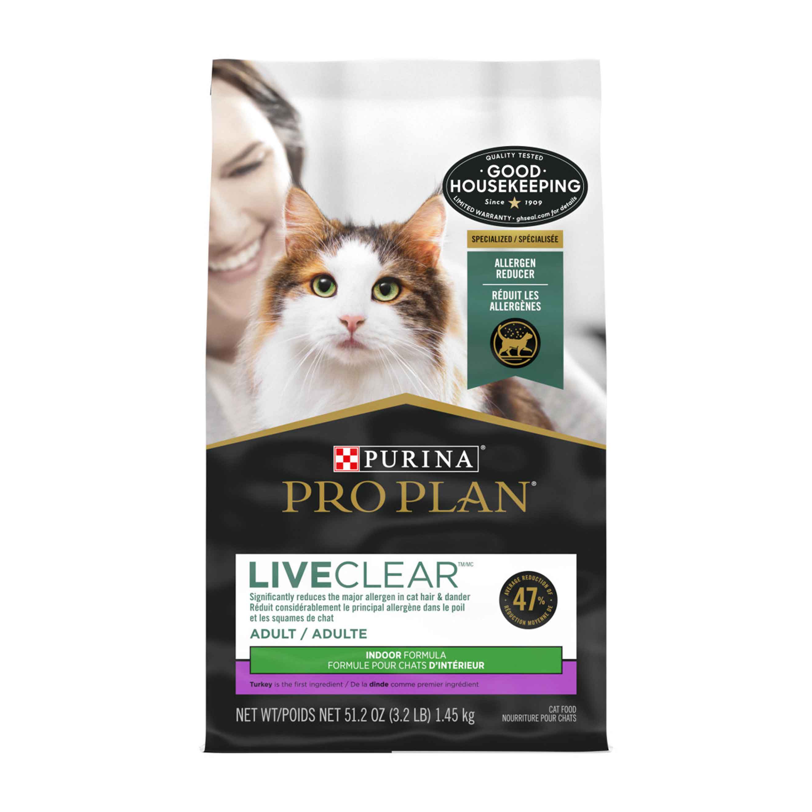 Purina Pro Plan High Protein, Indoor Dry Cat Food, LIVECLEAR Adult Indoor Formula - 3.2 Pound Bag