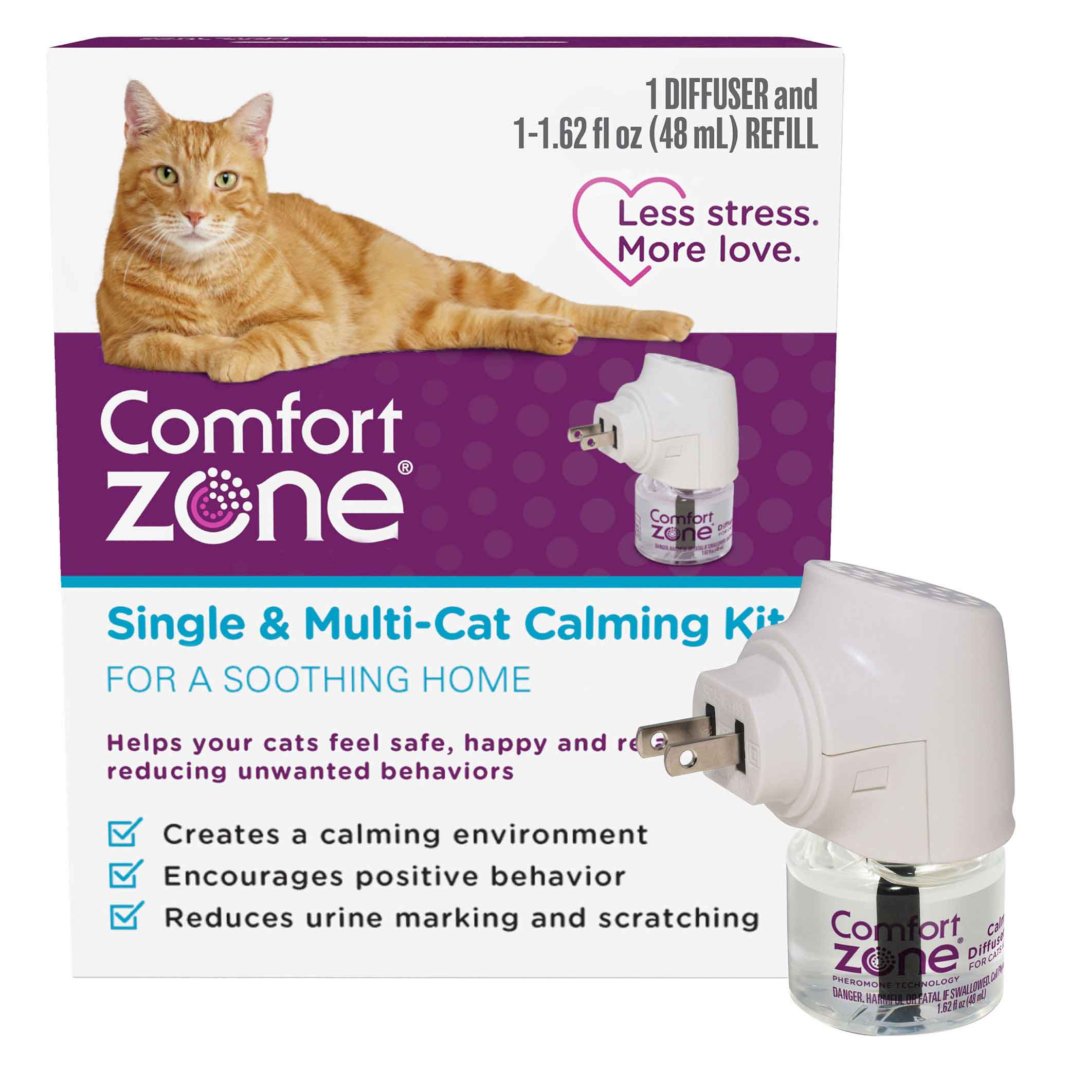 Comfort Zone Single & Multi-Cat Calming Kit, 1 Pack, 1 Refill, 48ml