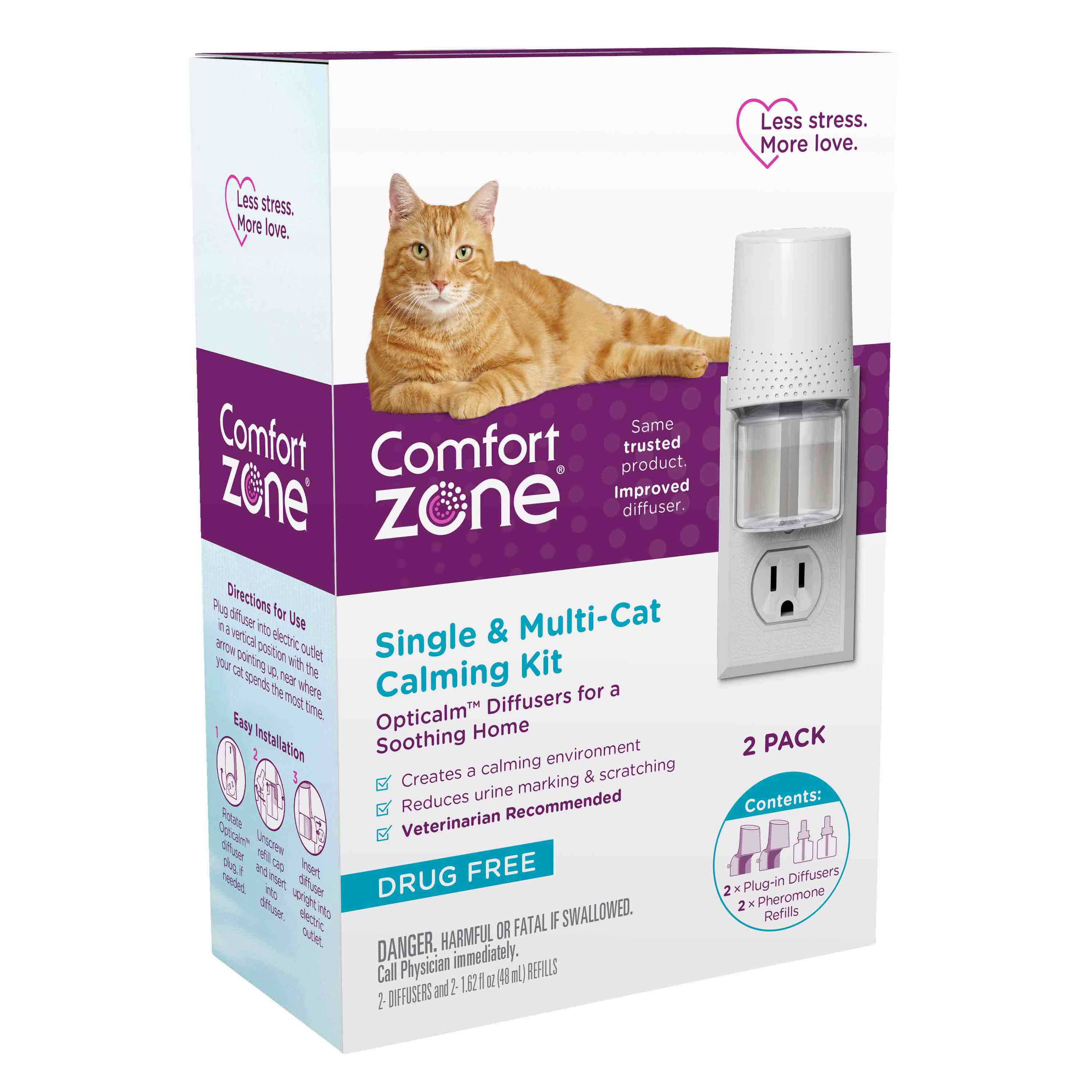 Comfort Zone Single & Multi-Cat Calming Kit 2 Pack, 2 Diffusers, 2 48 Milliliter Refills