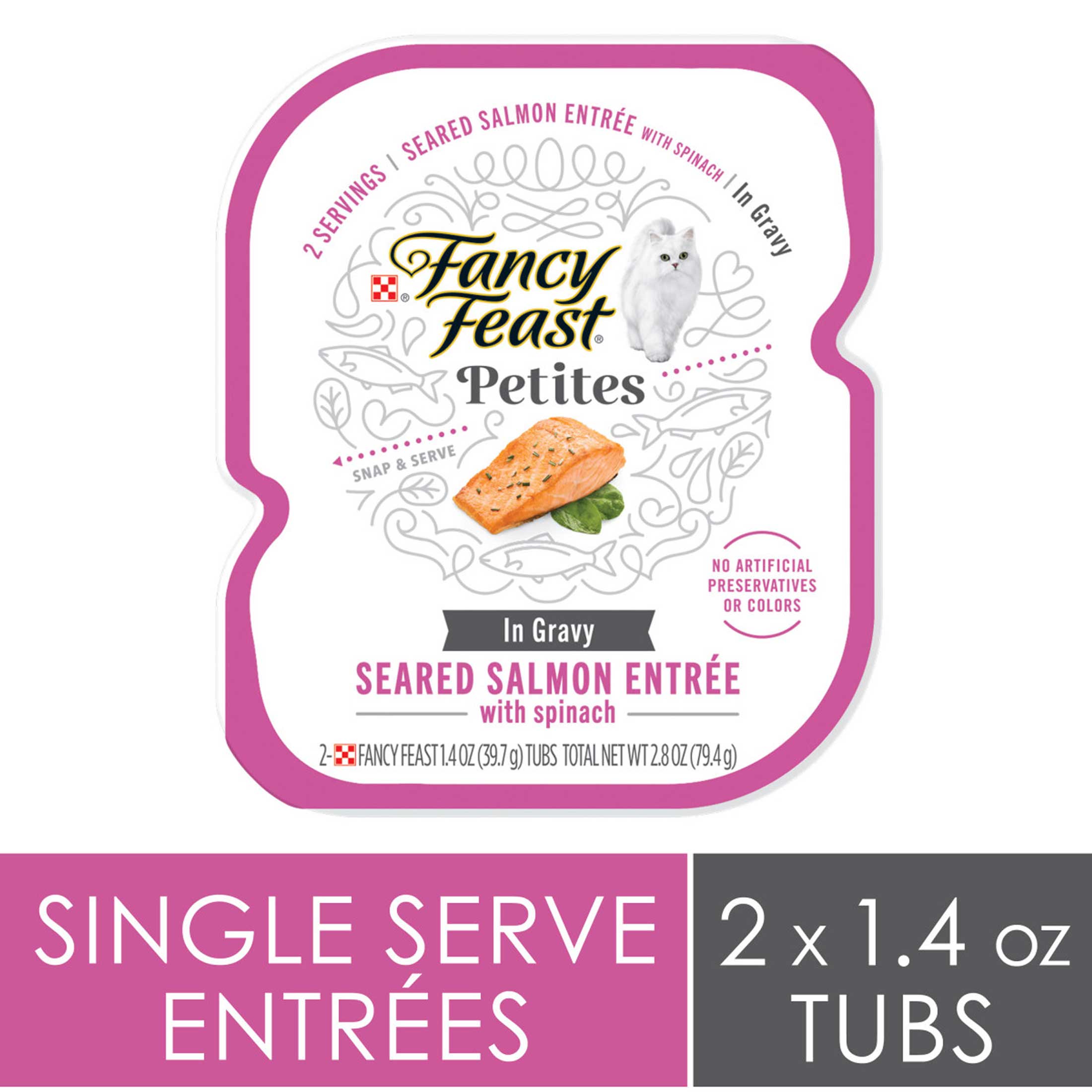 Purina Fancy Feast Gourmet Gravy Wet Cat Food, Petites Seared Salmon With Spinach Entree - 2.8 Ounce Tub