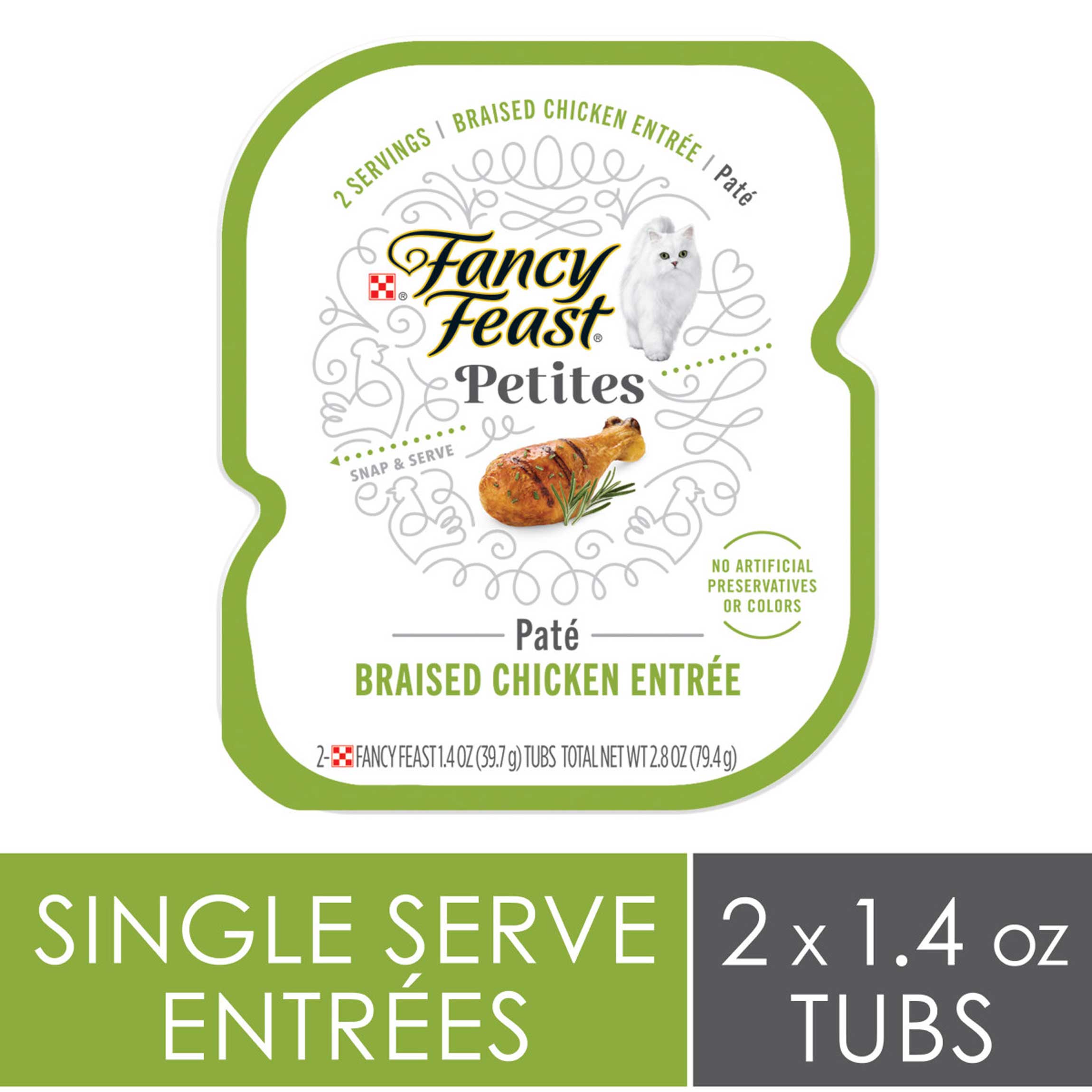 Fancy Feast Petites Gourmet Wet Cat Food Pate, Petites Braised Chicken Entree - 2.8 Ounce Tub