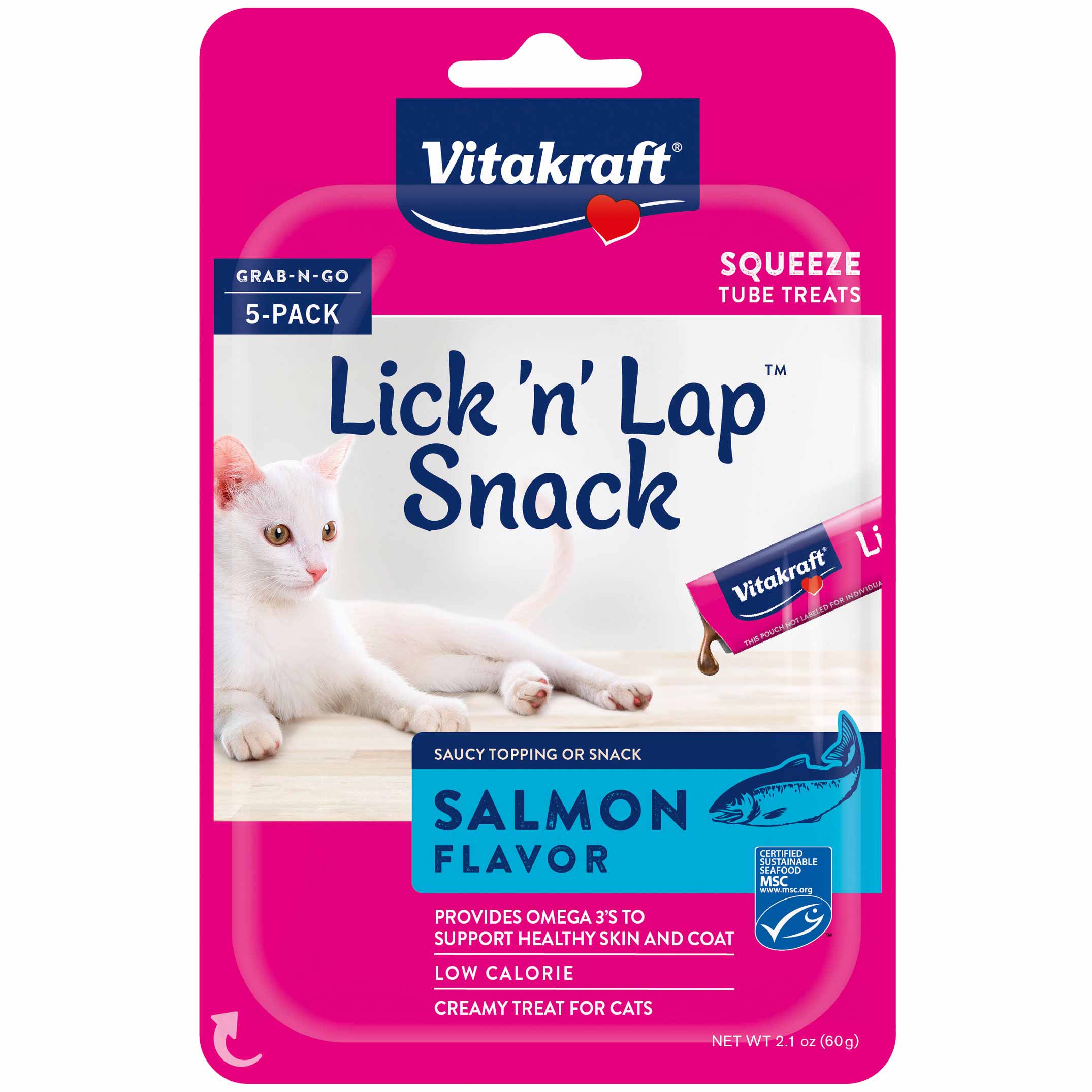 Vitakraft Lick N Lap Snacks Salmon Cat Treat, 2.1 Ounces, 5 Pack