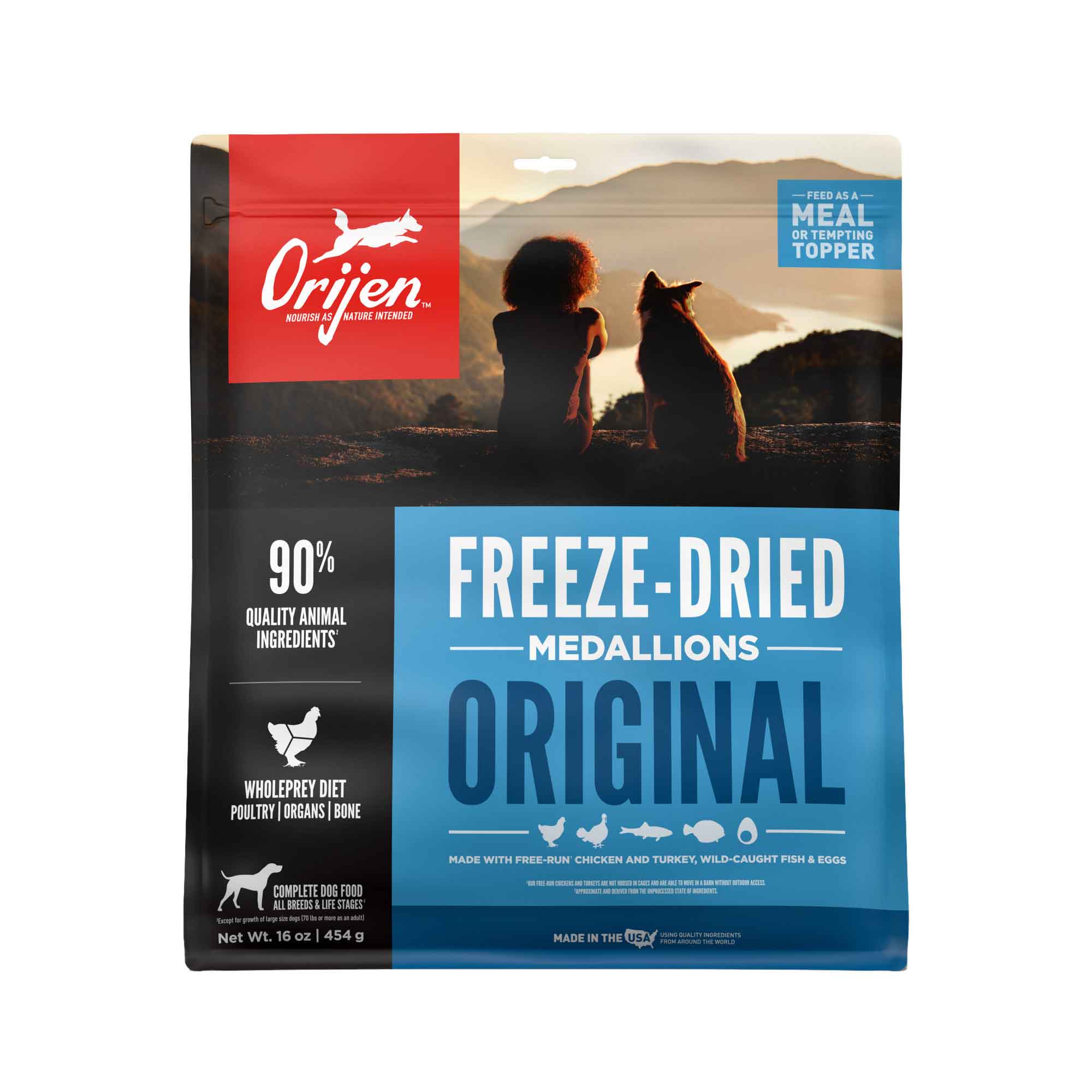 ORIJEN® Freeze Dried Dog Food & Topper, Grain Free, High Protein, Premium Raw Poultry, Original Recipe, 16 Ounces