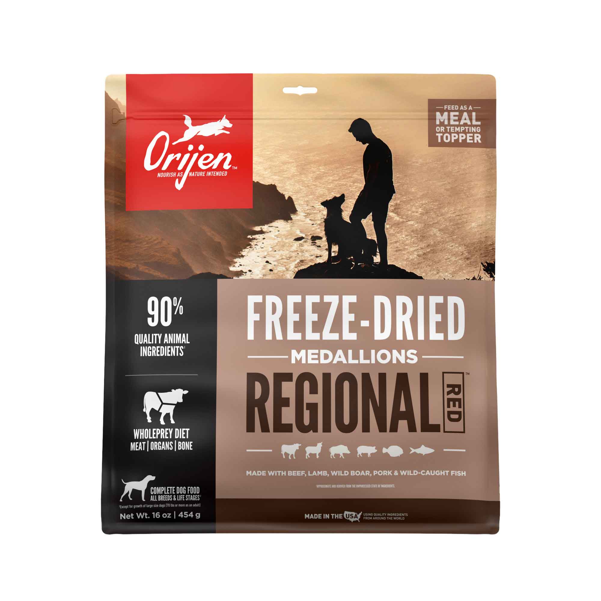 ORIJEN® Freeze Dried Dog Food & Topper, Grain Free, High Protein, Premium Raw Meat, Regional Red Recipe, 16 Ounces