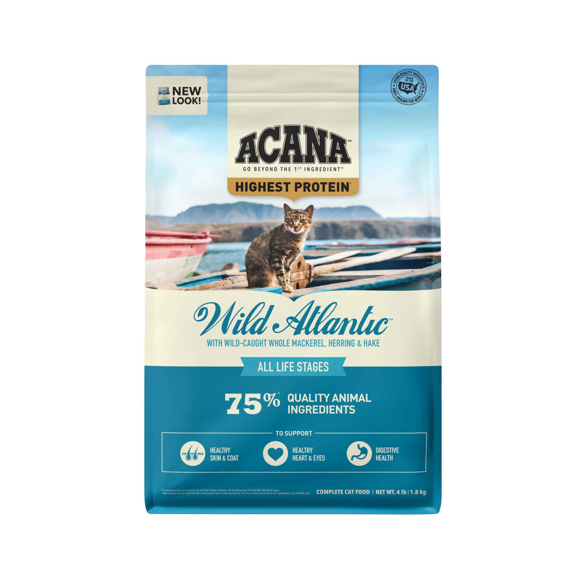 ACANAÂ® Grain-Free Dry Cat Food, Wild Atlantic, Saltwater Fish with Freeze-Dried Liver, 4 Pounds