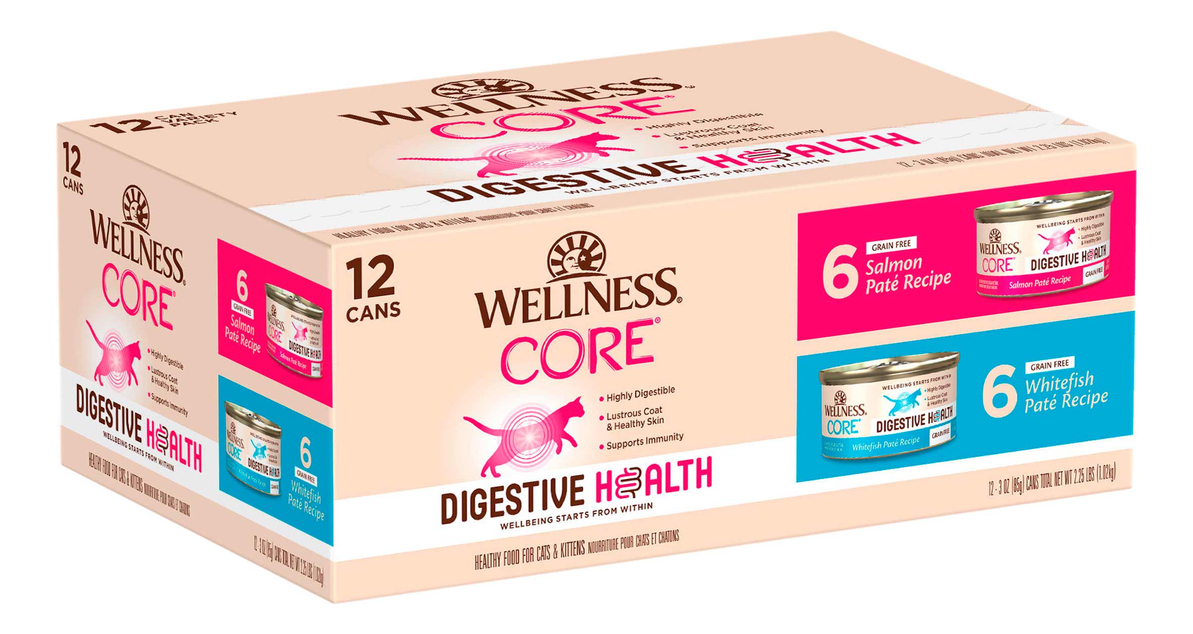 Wellnes CORE Digestive Health Salmon & Whitefish Pate Variety Pack Wet Cat Food, 3 Ounce Can (Pack of 12)