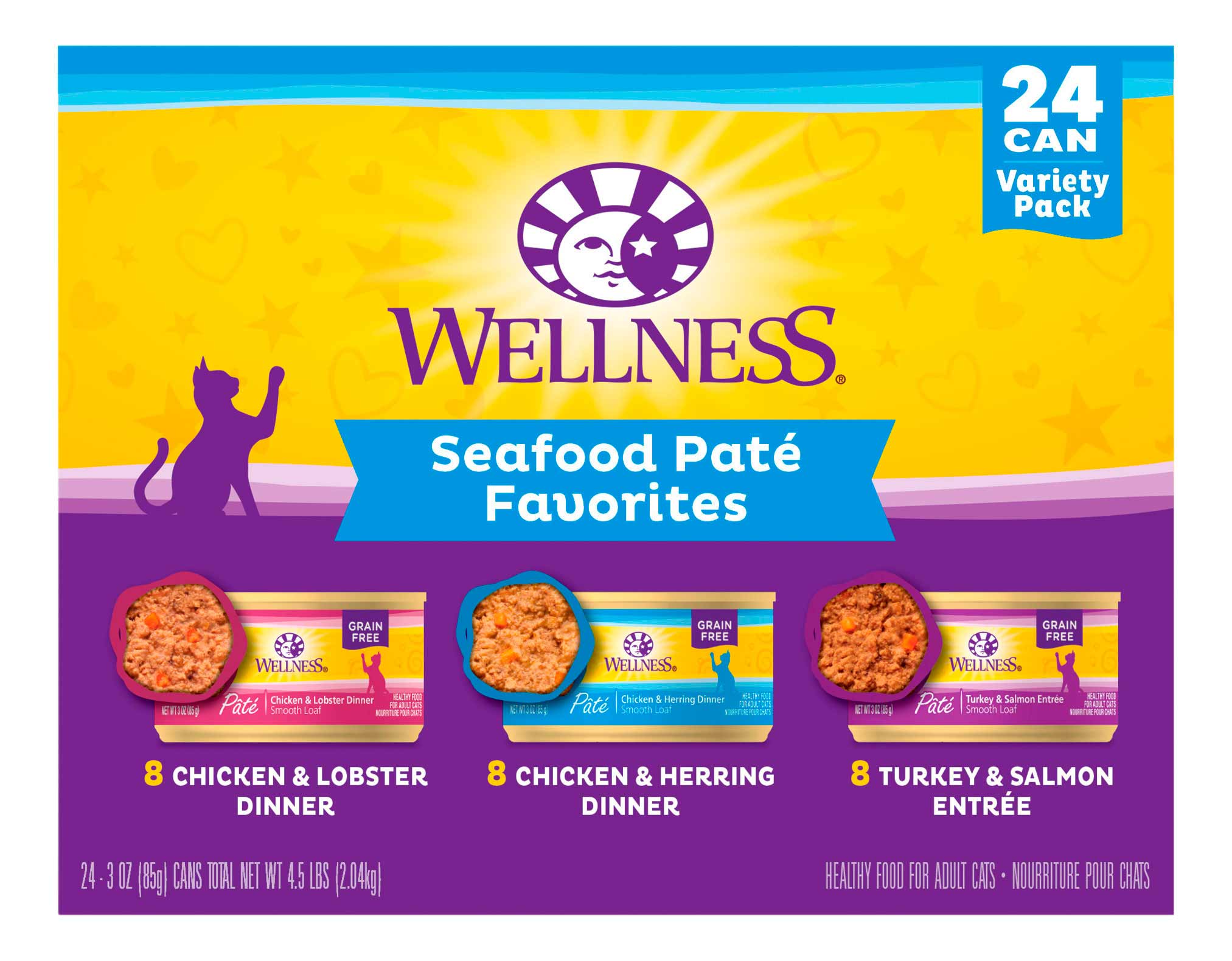 Wellness Seafood Pate Favorites Variety Pack, 3 Ounces (Pack of 24)