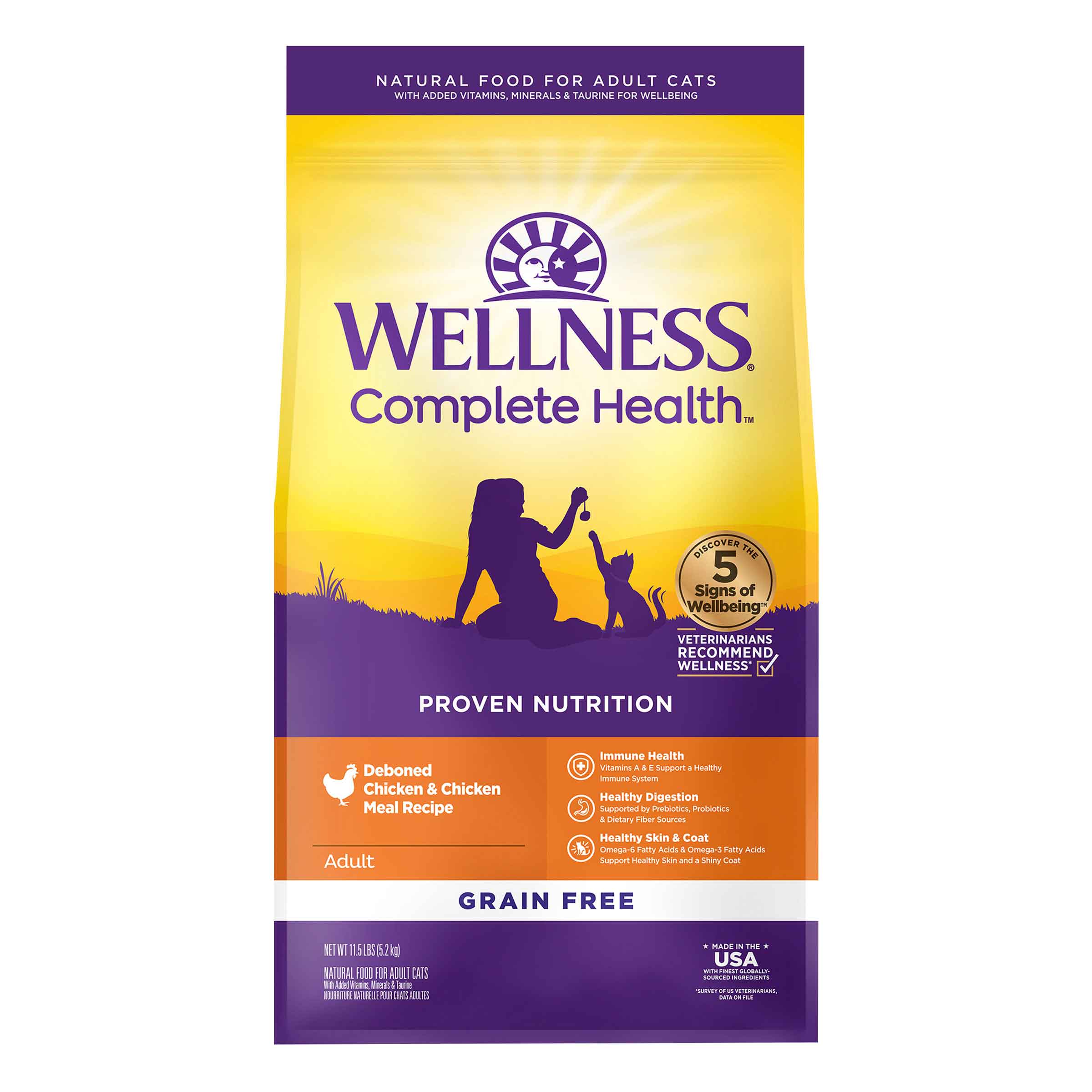 Wellness Complete Health Natural Grain Free Deboned Chicken & Chicken Meal Dry Cat Food, 11.5 Pound Bag