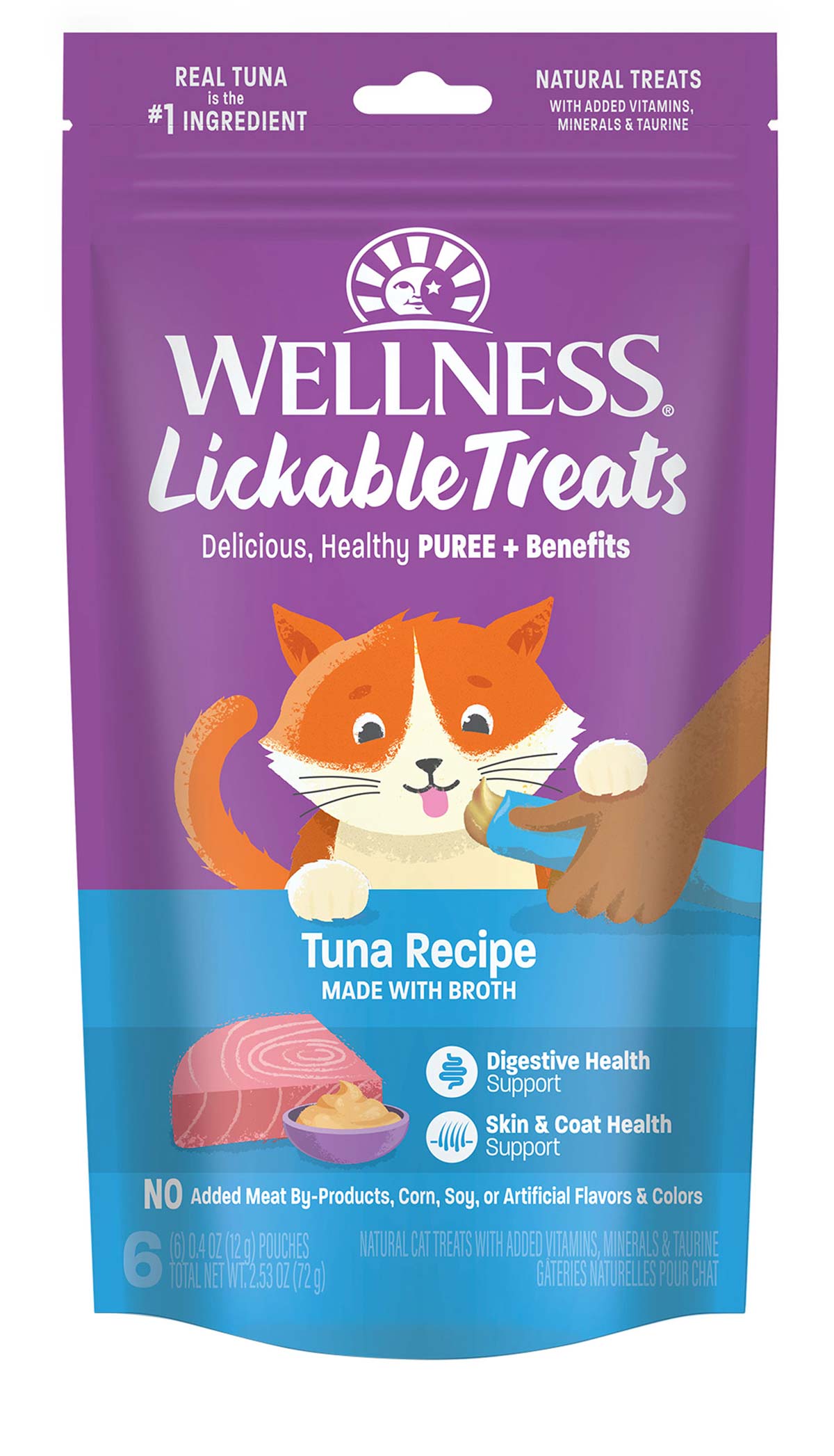Wellness Lickable Treats Soft Puree Natural Grain Free Cat Treats, Tuna, Contains 0.4 Ounce Tubes