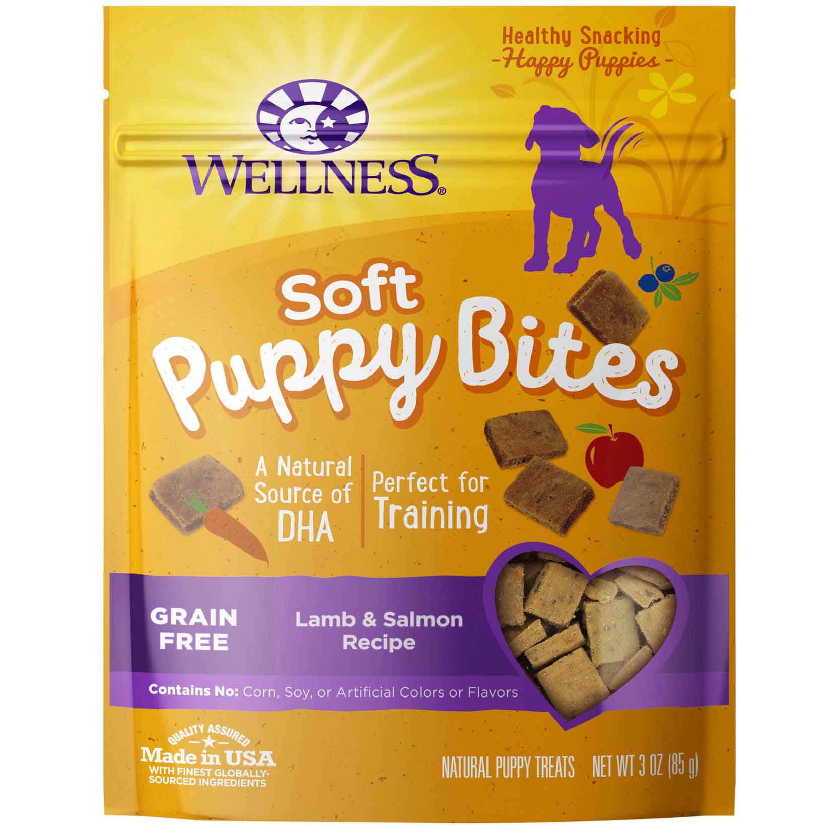 Wellness Puppy Bites Natural Grain Free Soft Puppy Treats, Lamb & Salmon, 3 Ounce Bag