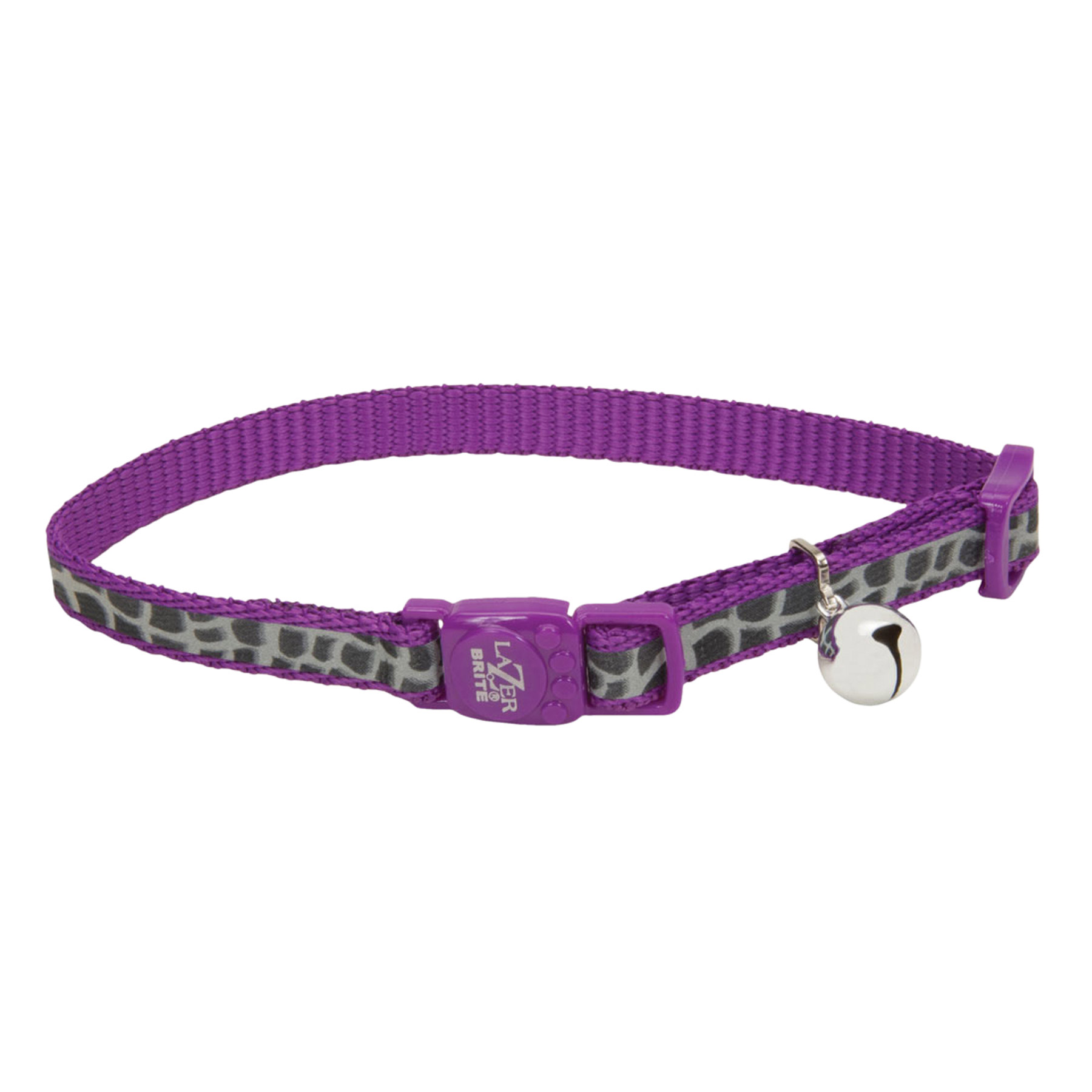 Lazer BriteÂ® Reflective Adjustable Breakaway Cat Collar, Purple Animal Print, 3/8