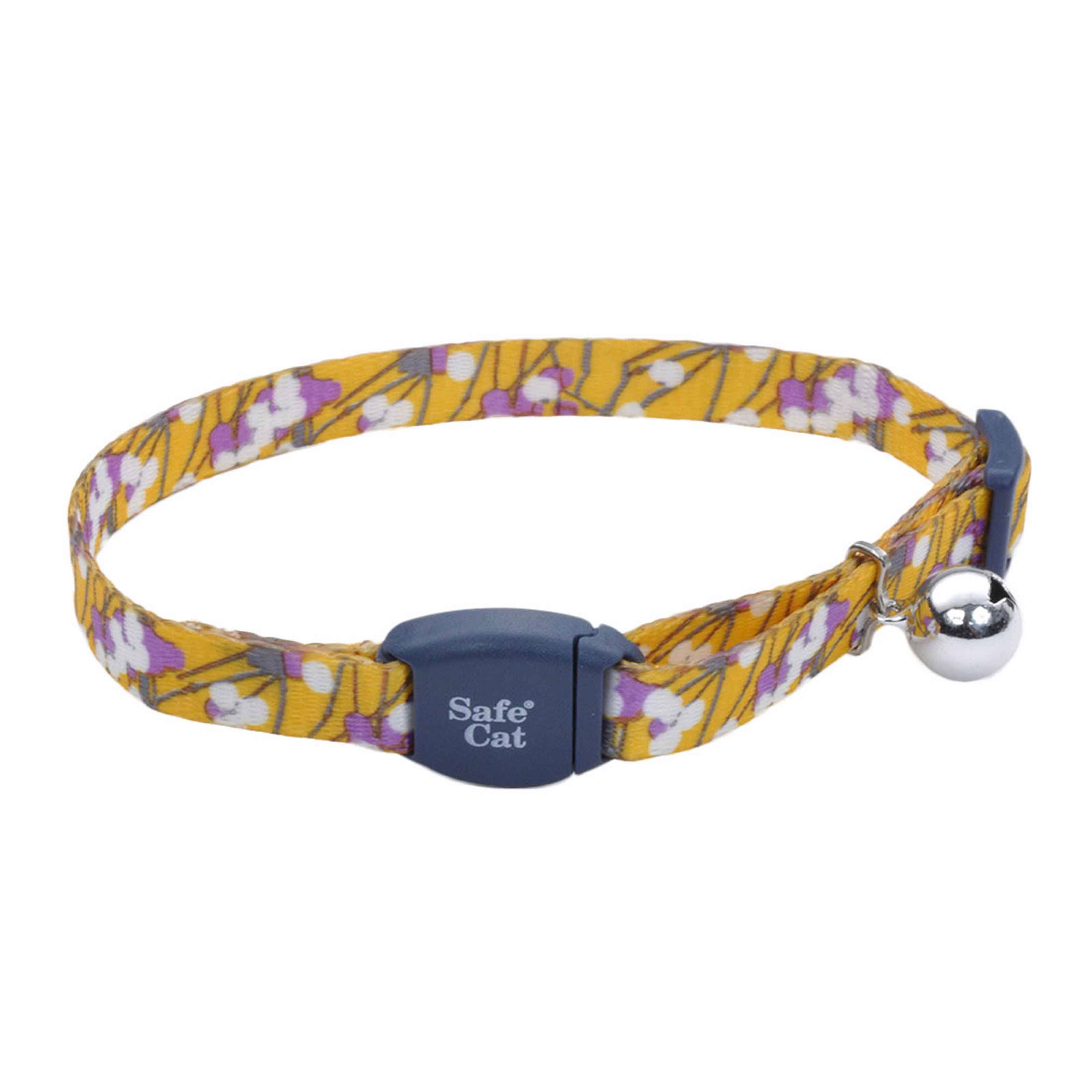 Safe Cat® Adjustable Breakaway Cat Collar with Magnetic Buckle, Charcoal Stemmed Flower, 3/8