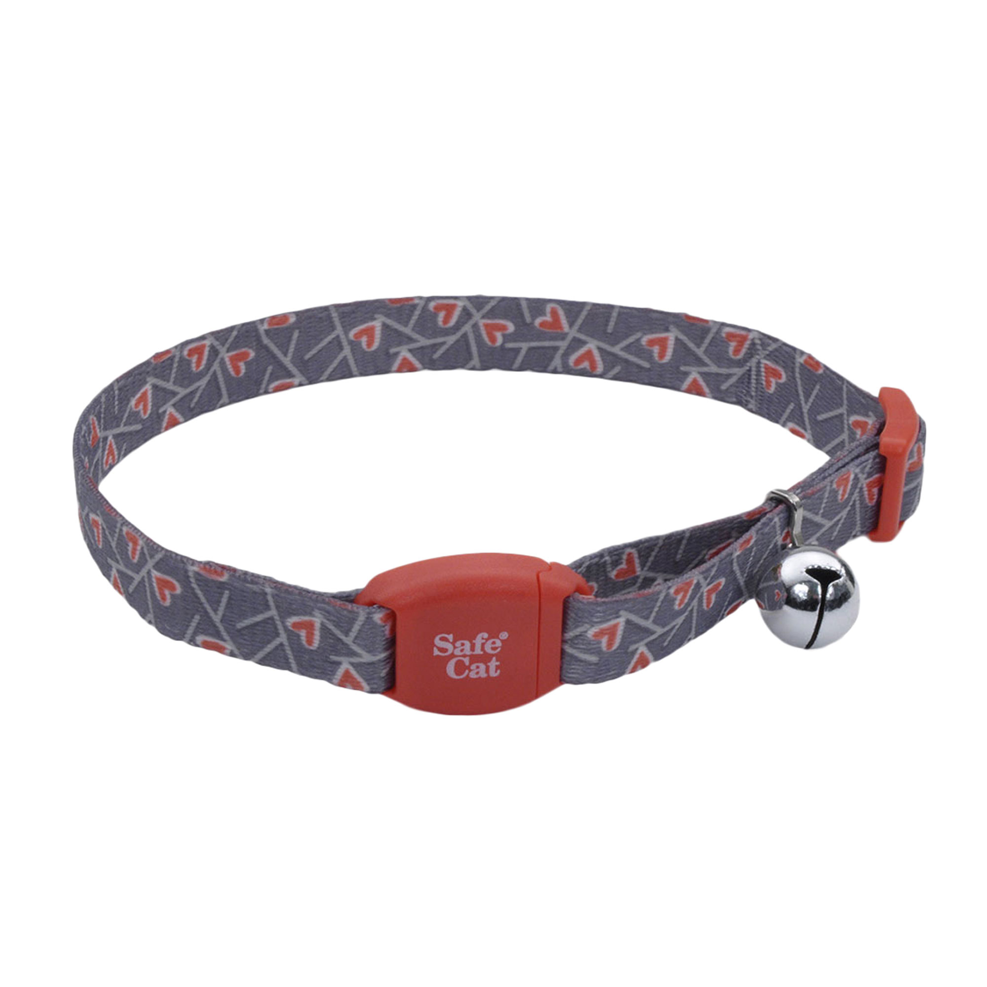 Safe CatÂ® Adjustable Breakaway Cat Collar with Magnetic Buckle, Salmon Heart Charcoal, 3/8