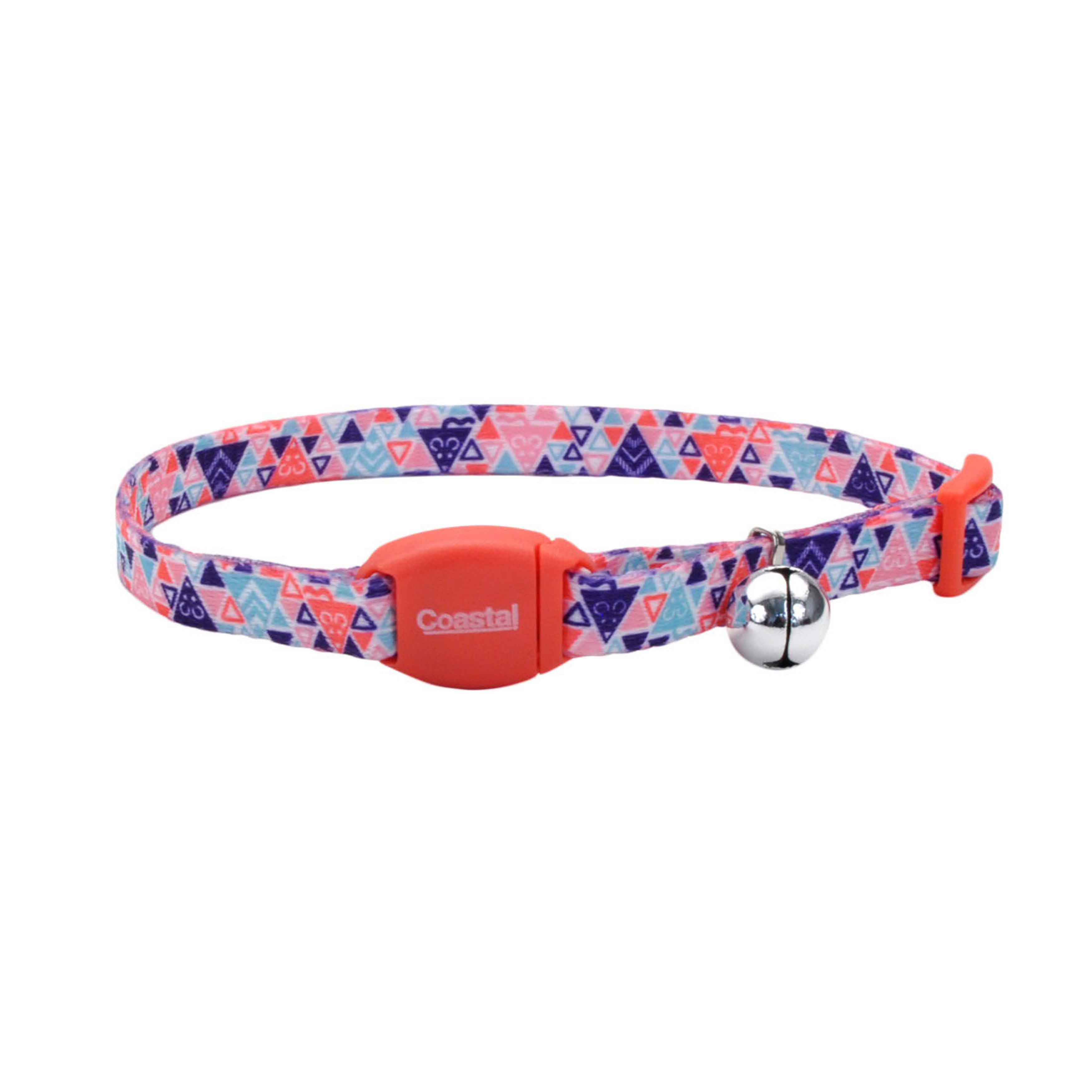 Safe CatÂ® Adjustable Breakaway Cat Collar with Magnetic Buckle, Multi-Colored Triangles, 3/8