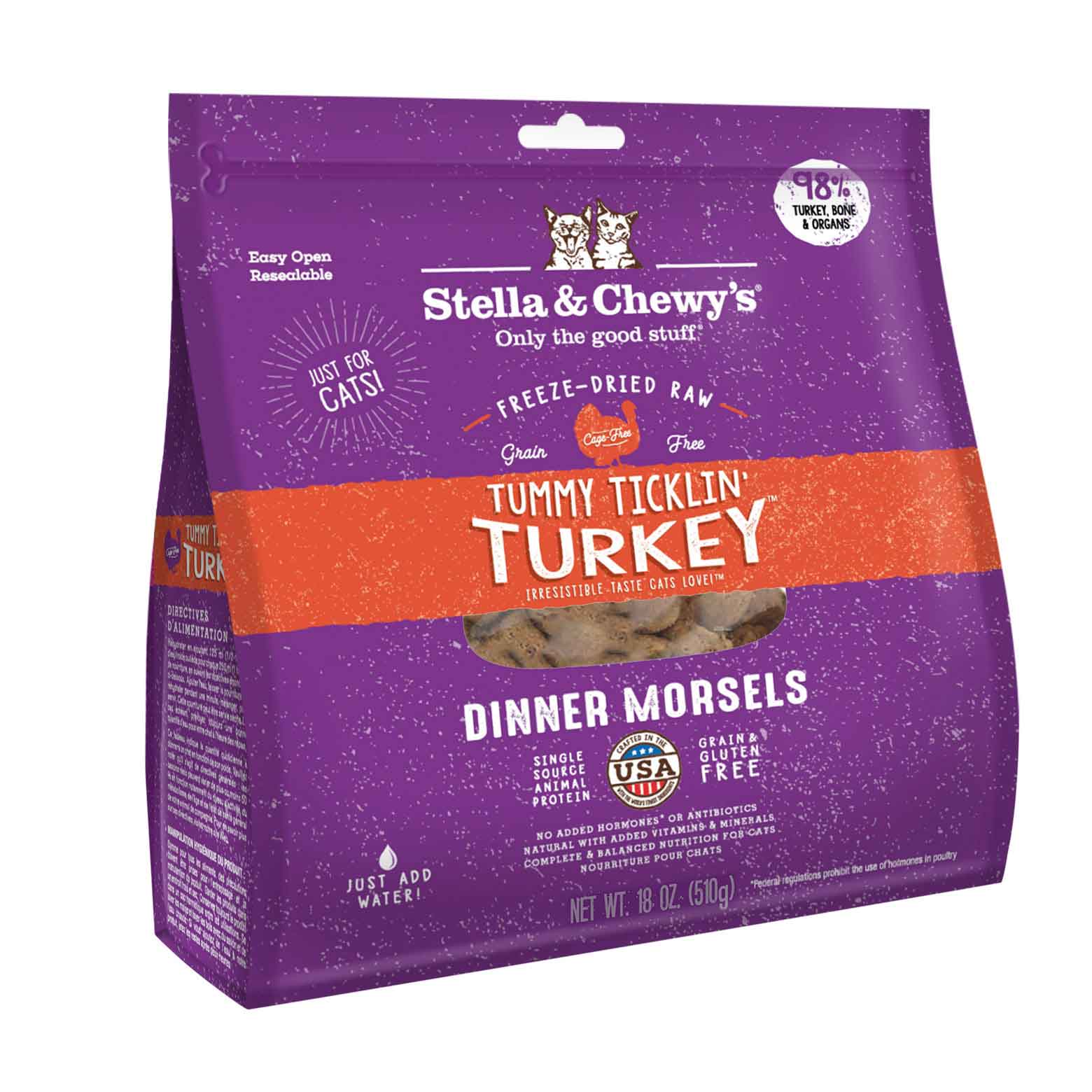 Stella & Chewy's Cat Freeze-Dried Raw, Tummy Ticklin Turkey Dinner Morsels, 18 Ounces