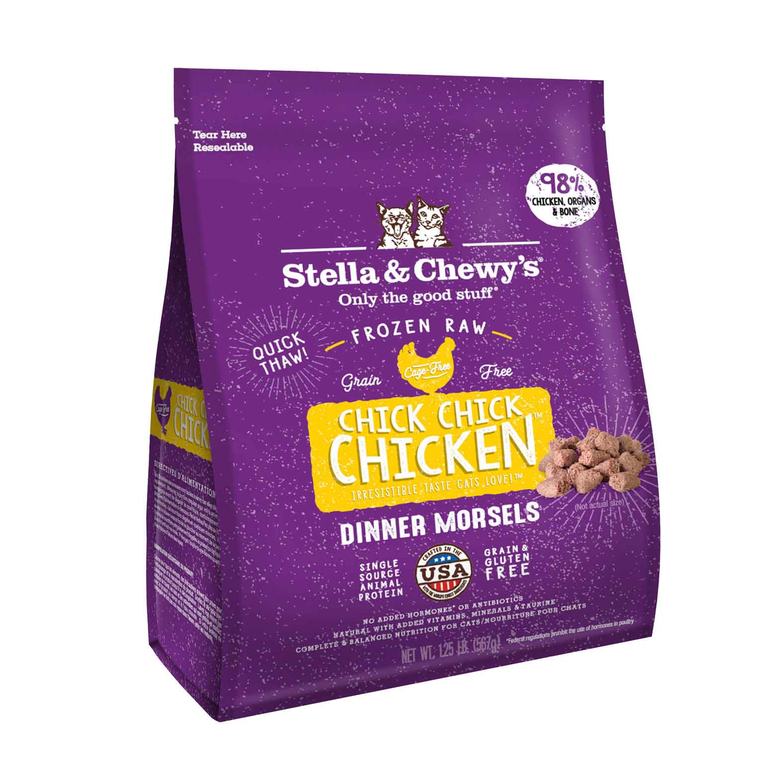 Stella & Chewy's Cat Frozen Raw, Chick Chick Chicken Morsels , 1.25 Pounds