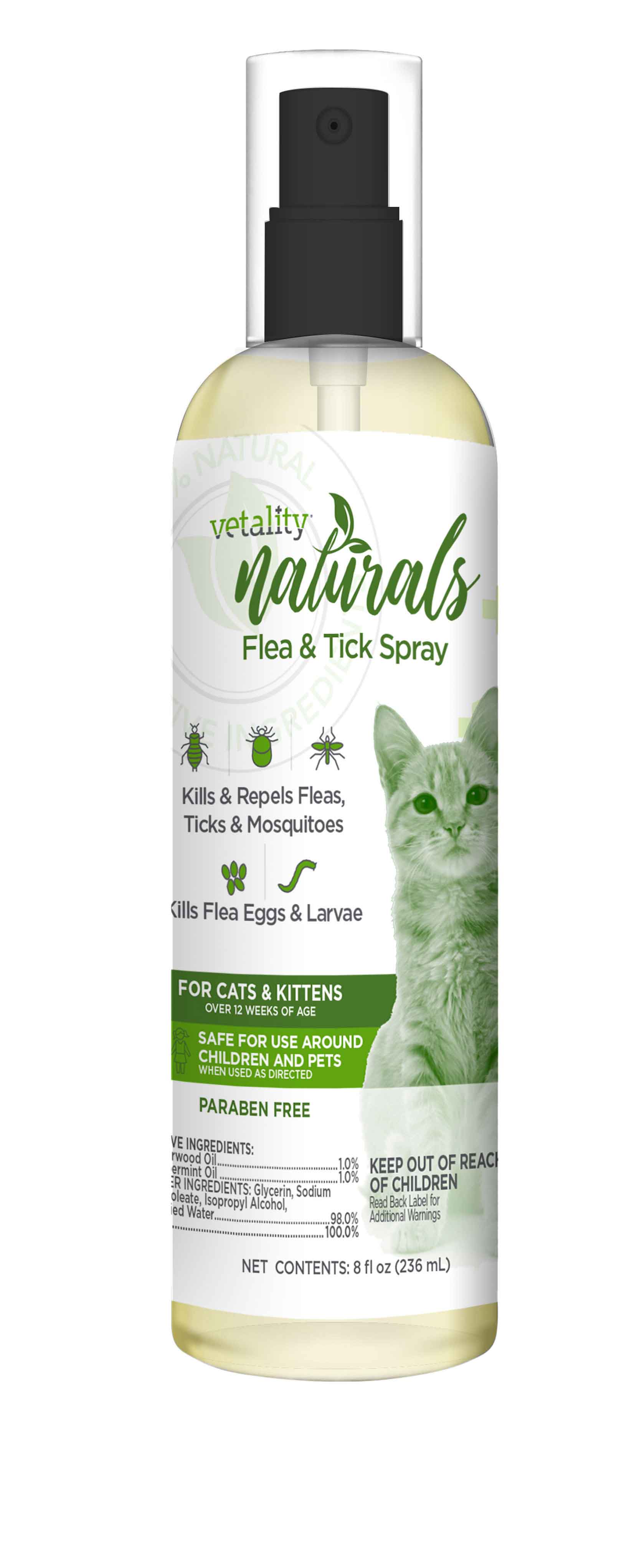 Vetality Flea/Tick Naturals Cat Spray, 8 Ounces