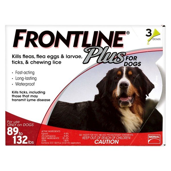 Frontline Plus Flea & Tick Control for Dogs, 89-132 Pounds, 3 Pack