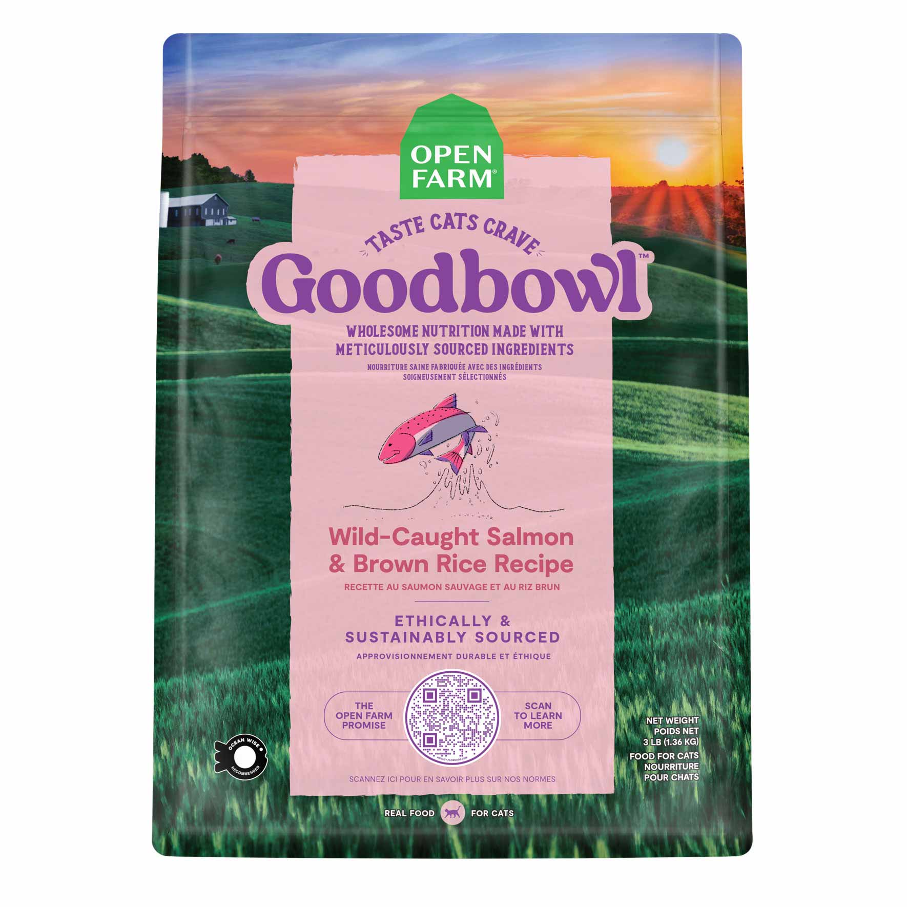Open Farm Goodbowl Wild-Caught Salmon & Brown Rice Recipe Dry Cat Food, 3 Pounds