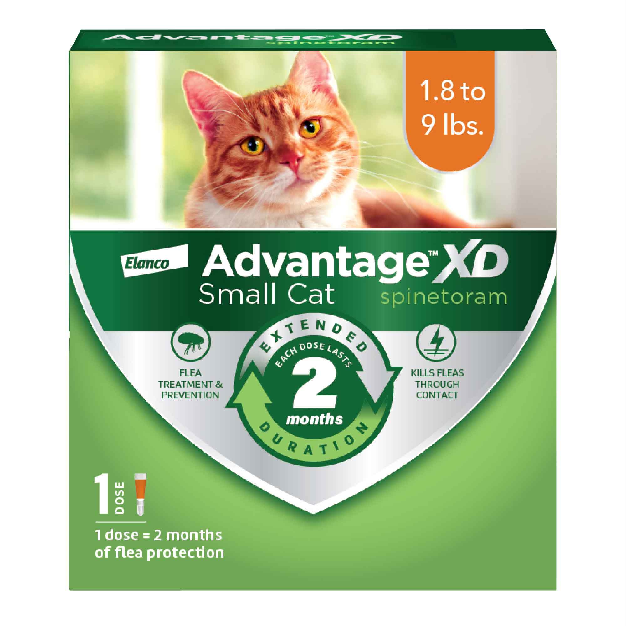 Advantage XD Long-Lasting Flea Prevention & Treatment for Small Cats (1.8-9 lbs), 1 Dose (2-Month Coverage)