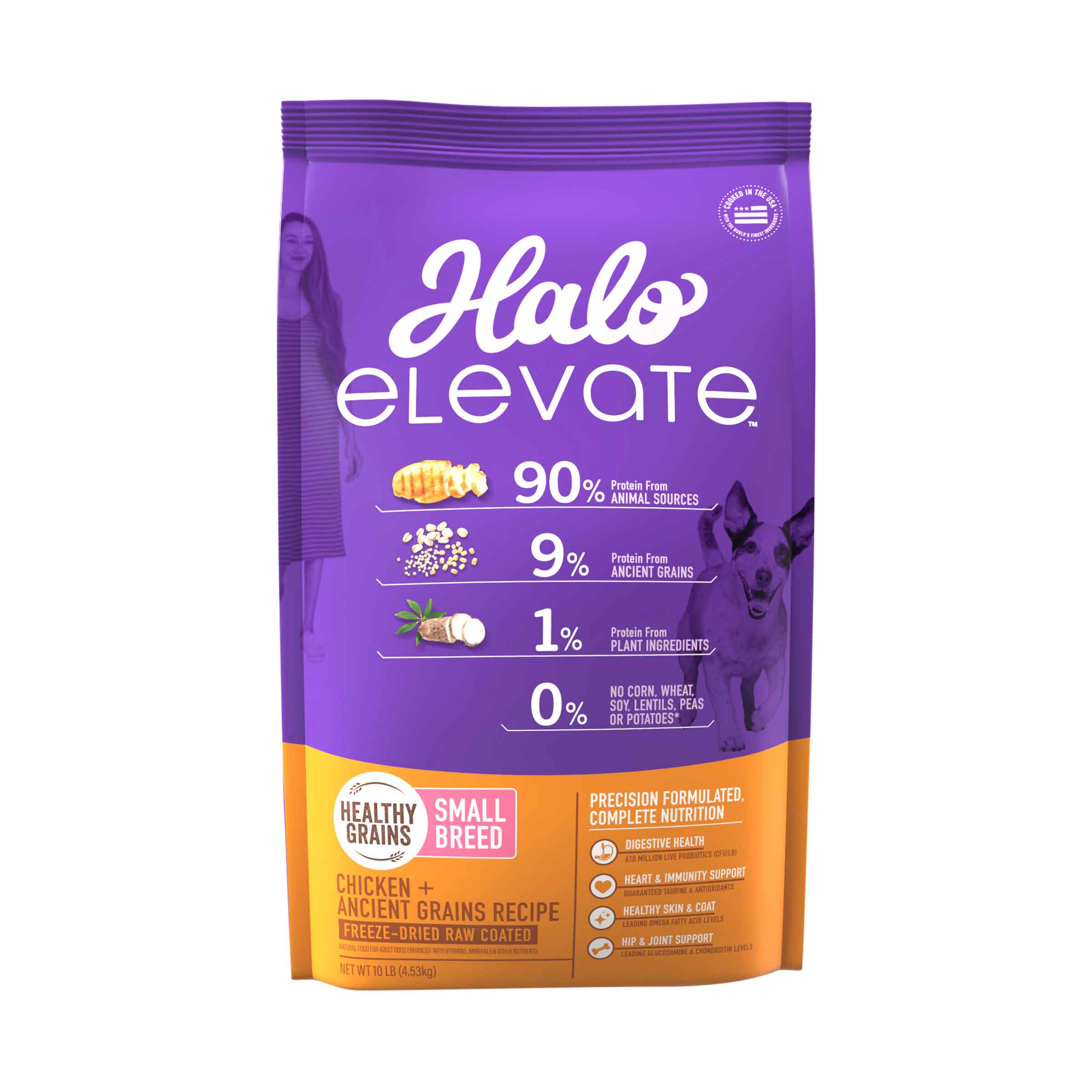 Halo Elevate Healthy Grains Small Breed Chicken Recipe Dry Dog Food, 10 Pounds