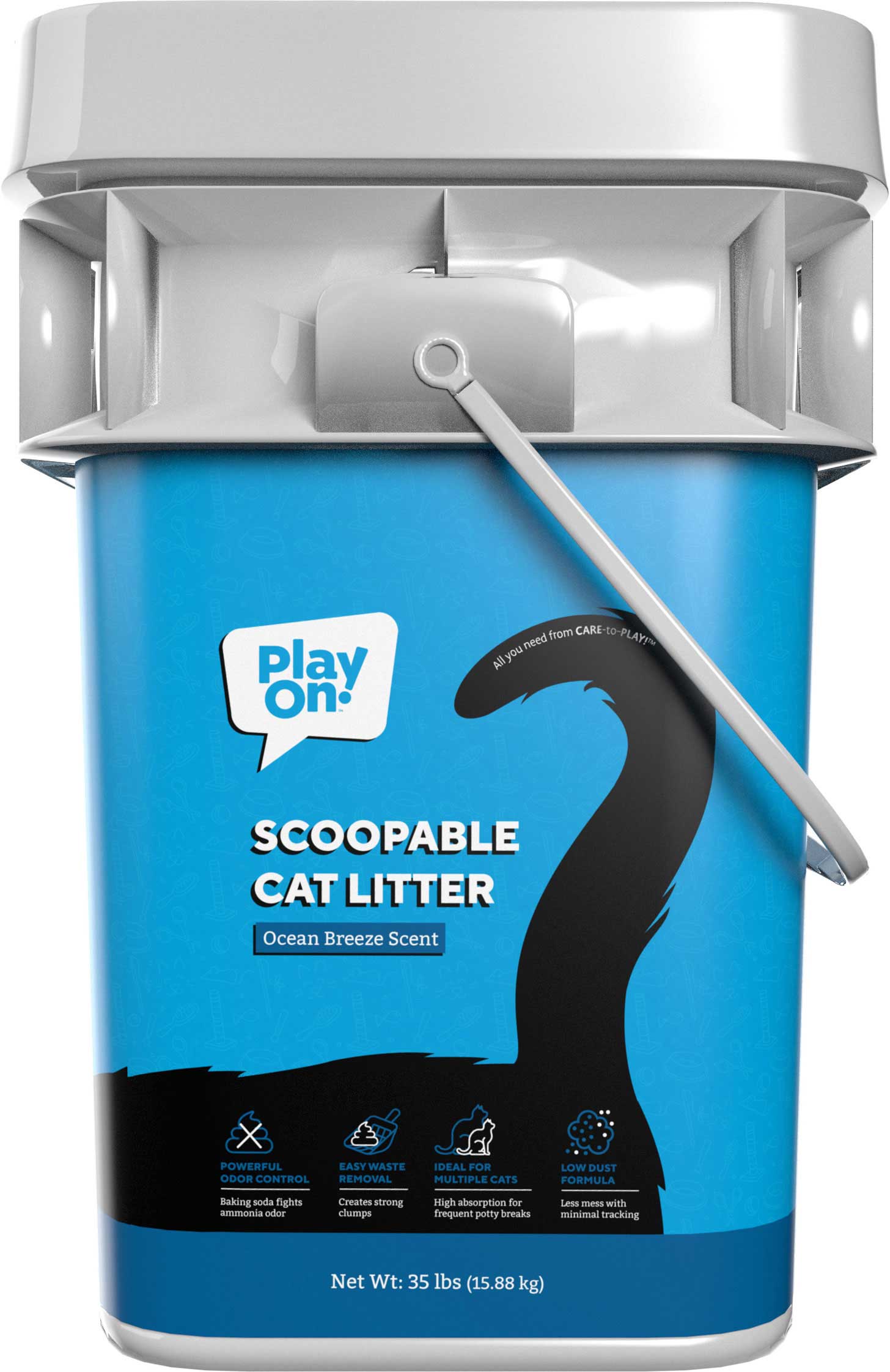 Play On Scoopable Cat Litter, Ocean Breeze Scent, Pail, 35 pounds