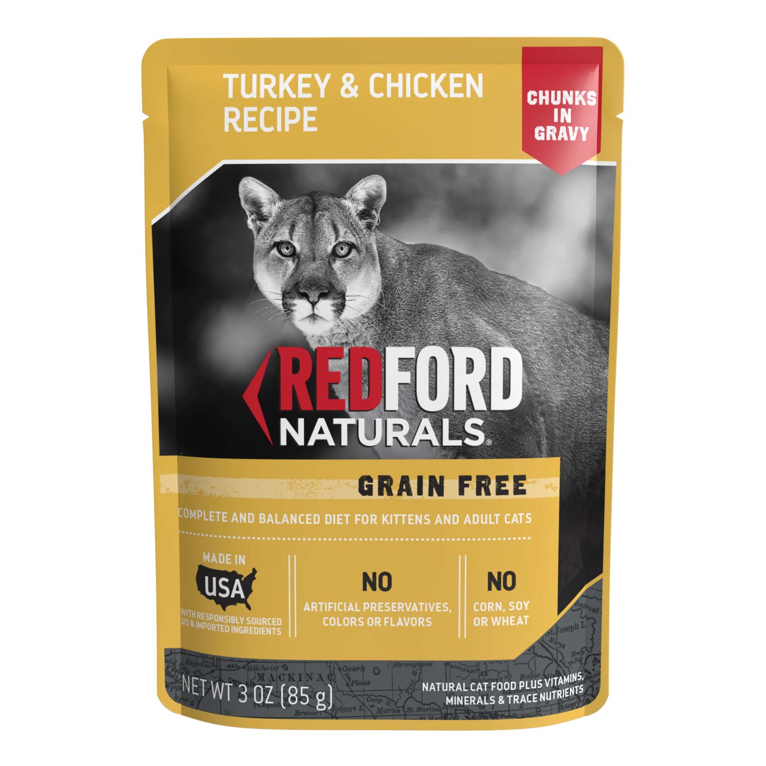 Redford Naturals Grain Free Chunks in Gravy Turkey & Chicken Recipe Cat Food Pouches, 3 Ounces