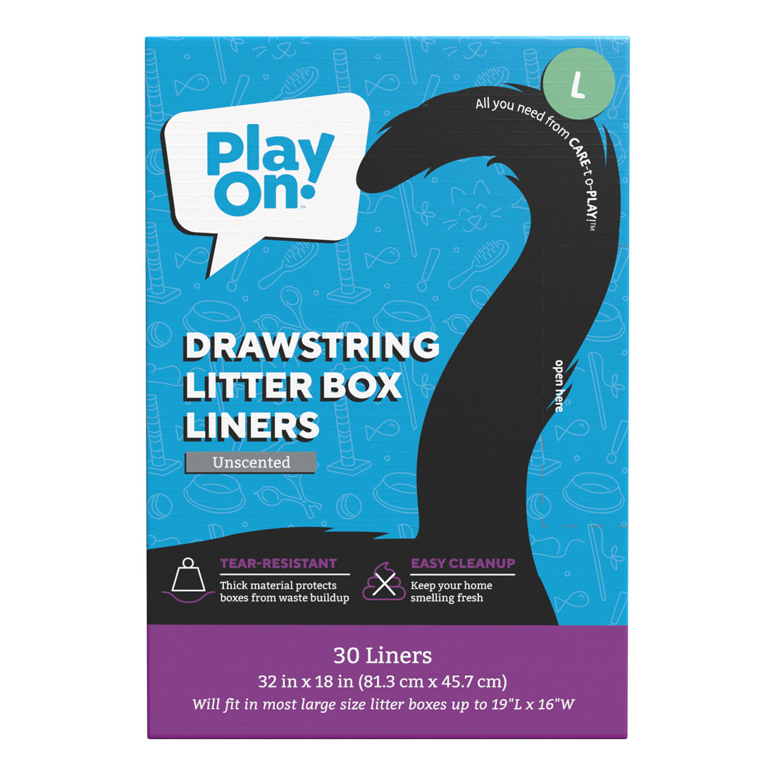 Play On Drawstring Cat Litter Liner Large, Unscented, 30 Count, 32IN X 18IN