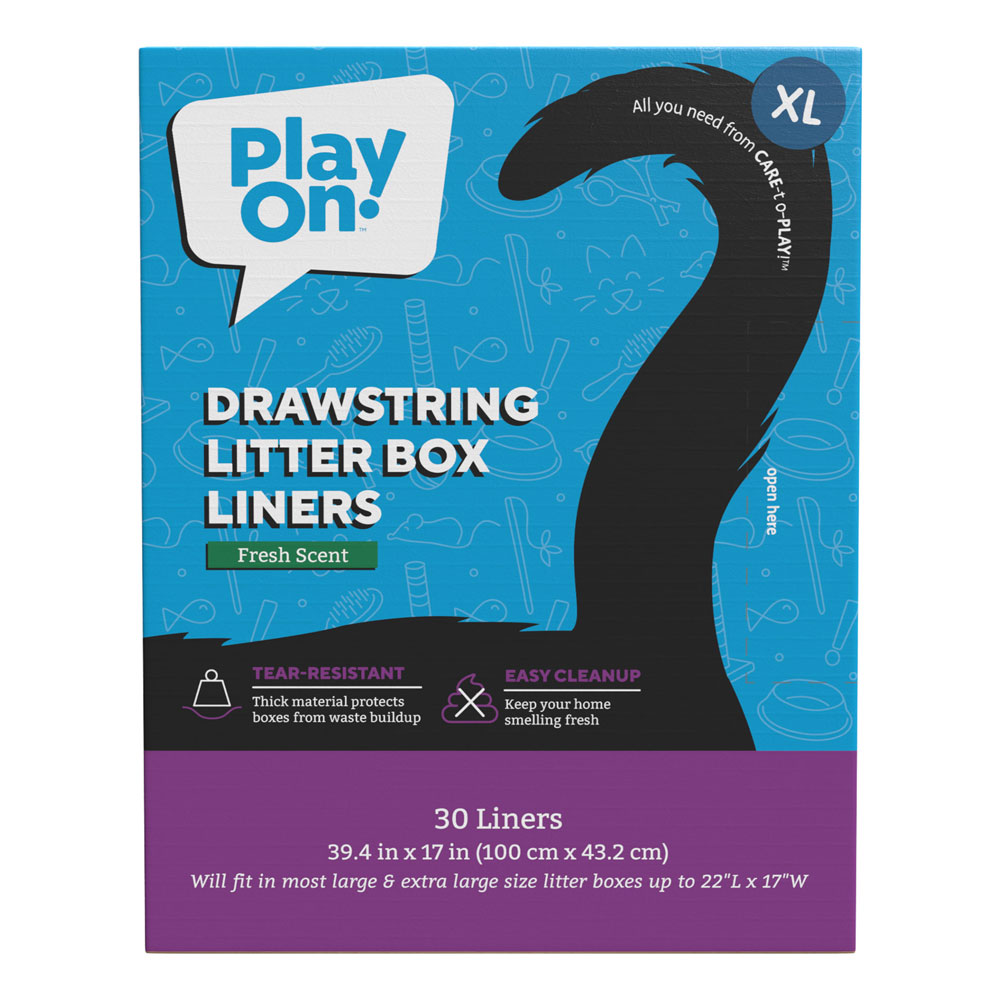 Play On Drawstring Cat Litter Liner Extra Large, Fresh Scent, 30 Count, 39.4IN X 17IN