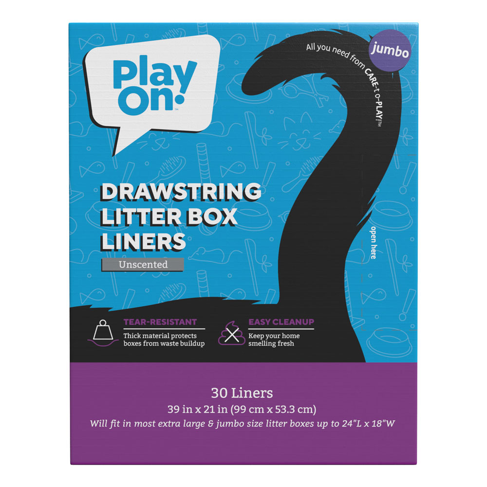 Play On Drawstring Cat Litter Liner Jumbo, Unscented, 30 Count, 39IN X 21IN