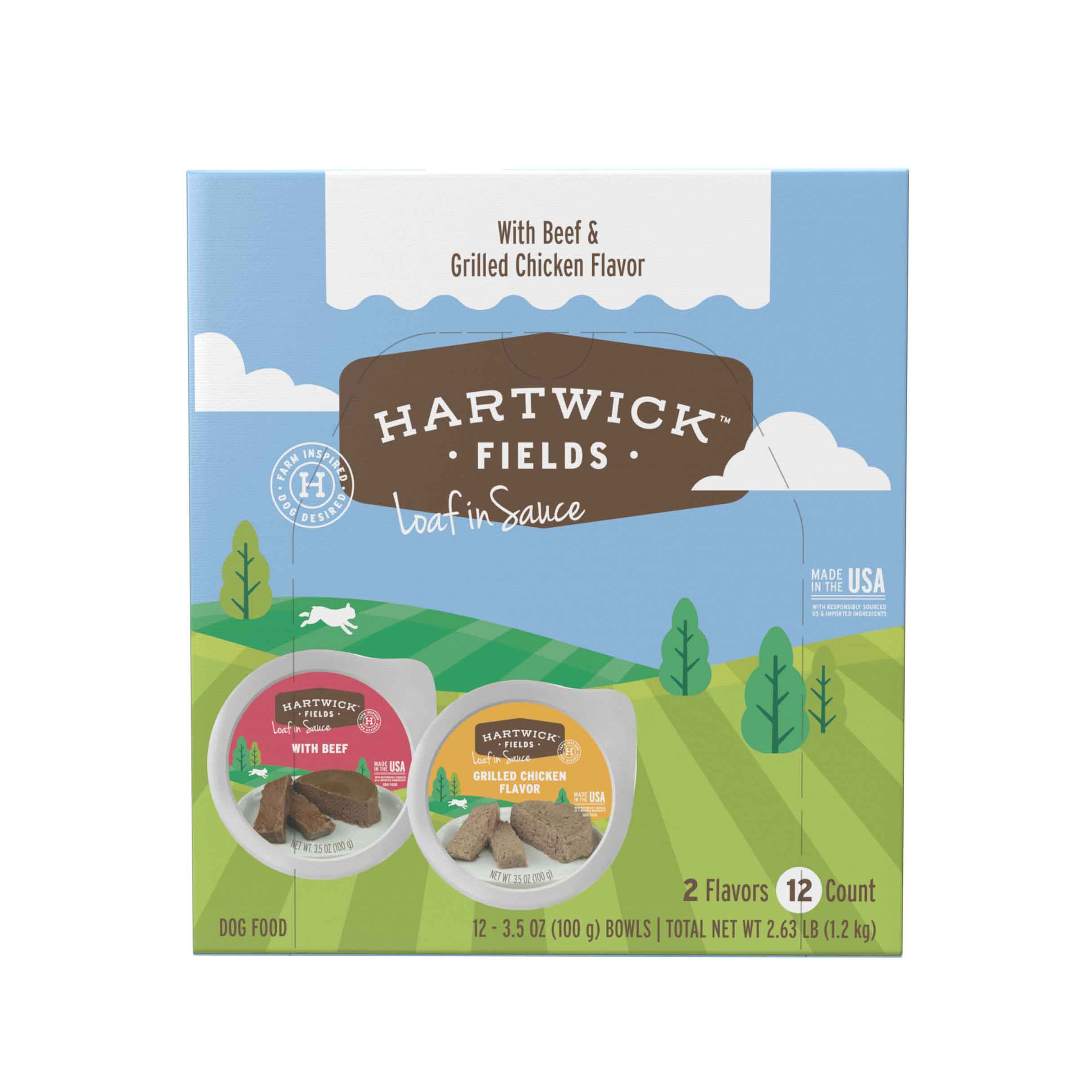 Hartwick Fields Adult With Beef Flavor & Grilled Chicken Flavor Loaf In Sauce Wet Dog Food Variety Pack, 12 Count