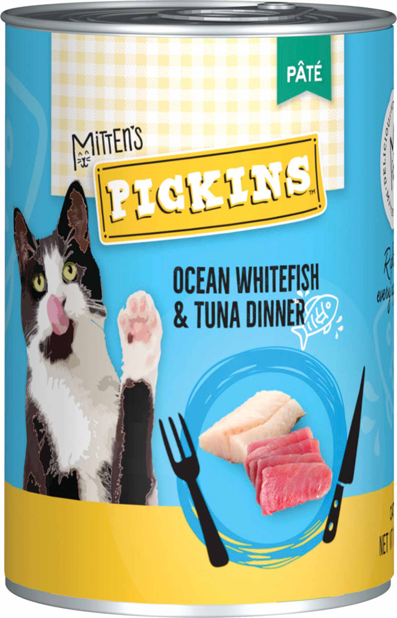 Mitten's Pickins PÃ¢tÃ© Ocean Whitefish & Tuna Dinner Wet Cat Food, 13 Ounces