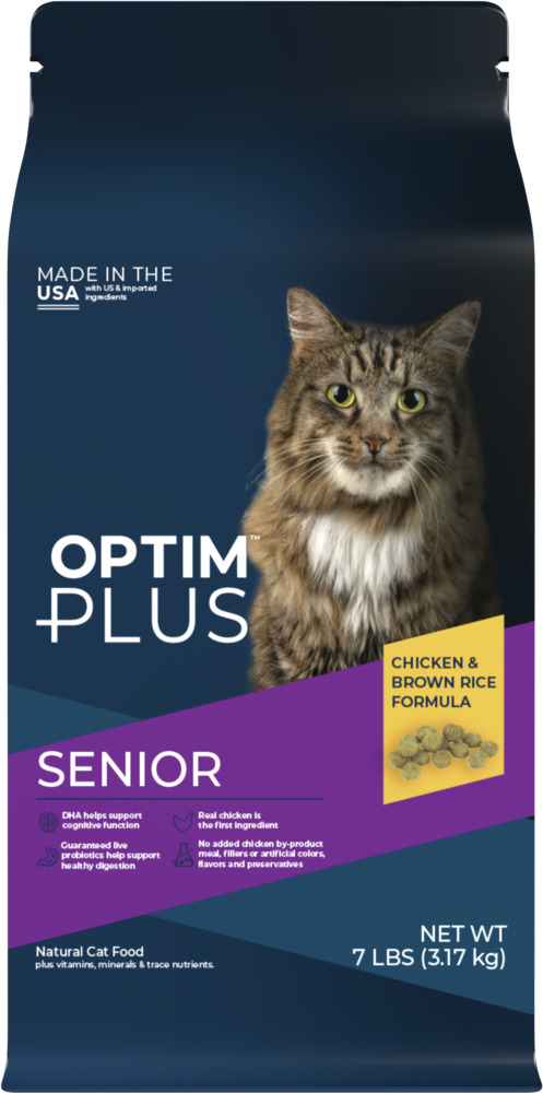 OptimPlus Senior Chicken & Brown Rice Formula Dry Cat Food, 7 Pounds