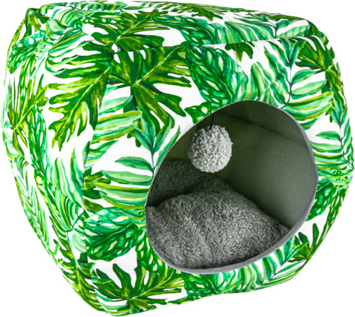 Play On Leaf Print Pop Up Cat Bed Leaf Print