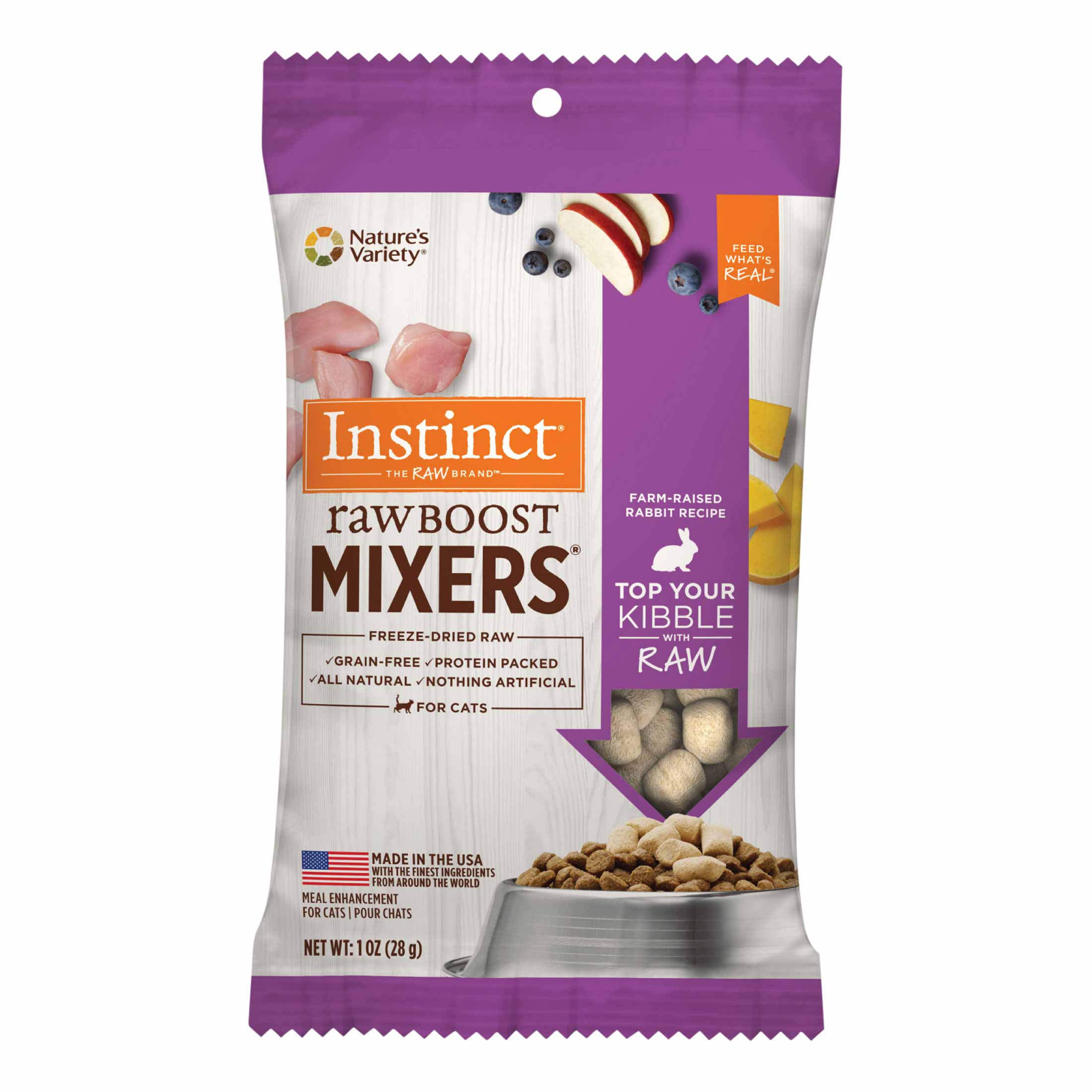 Instinct Freeze-Dried Raw Boost Mixers Grain-Free Farm-Raised Rabbit Recipe Cat Food Topper, 1 Ounce Bag