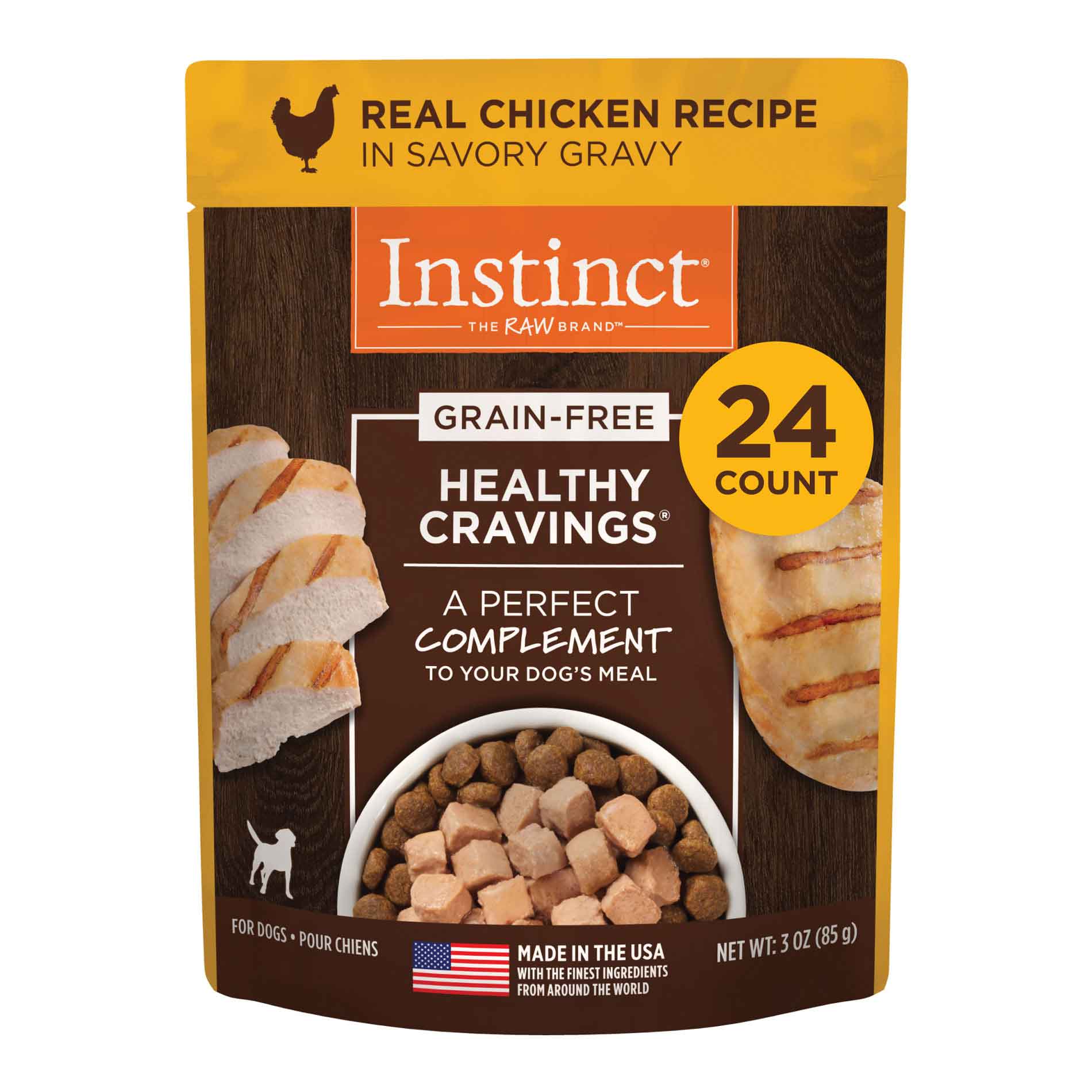 Instinct Healthy Cravings Grain-Free Cuts & Gravy Real Chicken Recipe in Savory Gravy Wet Dog Food Topper, 3 Ounce Pouch