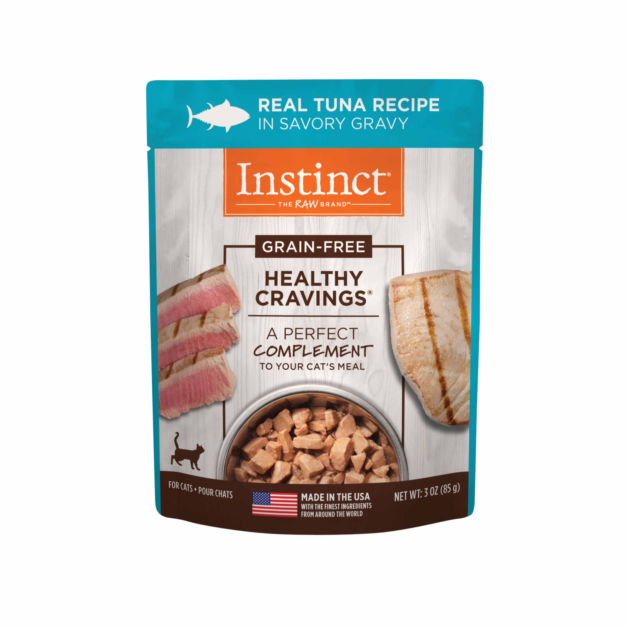 Instinct Healthy Cravings Grain-Free Cuts & Gravy Real Tuna Recipe in Savory Gravy Wet Cat Food Topper, 3 Ounce Pouch