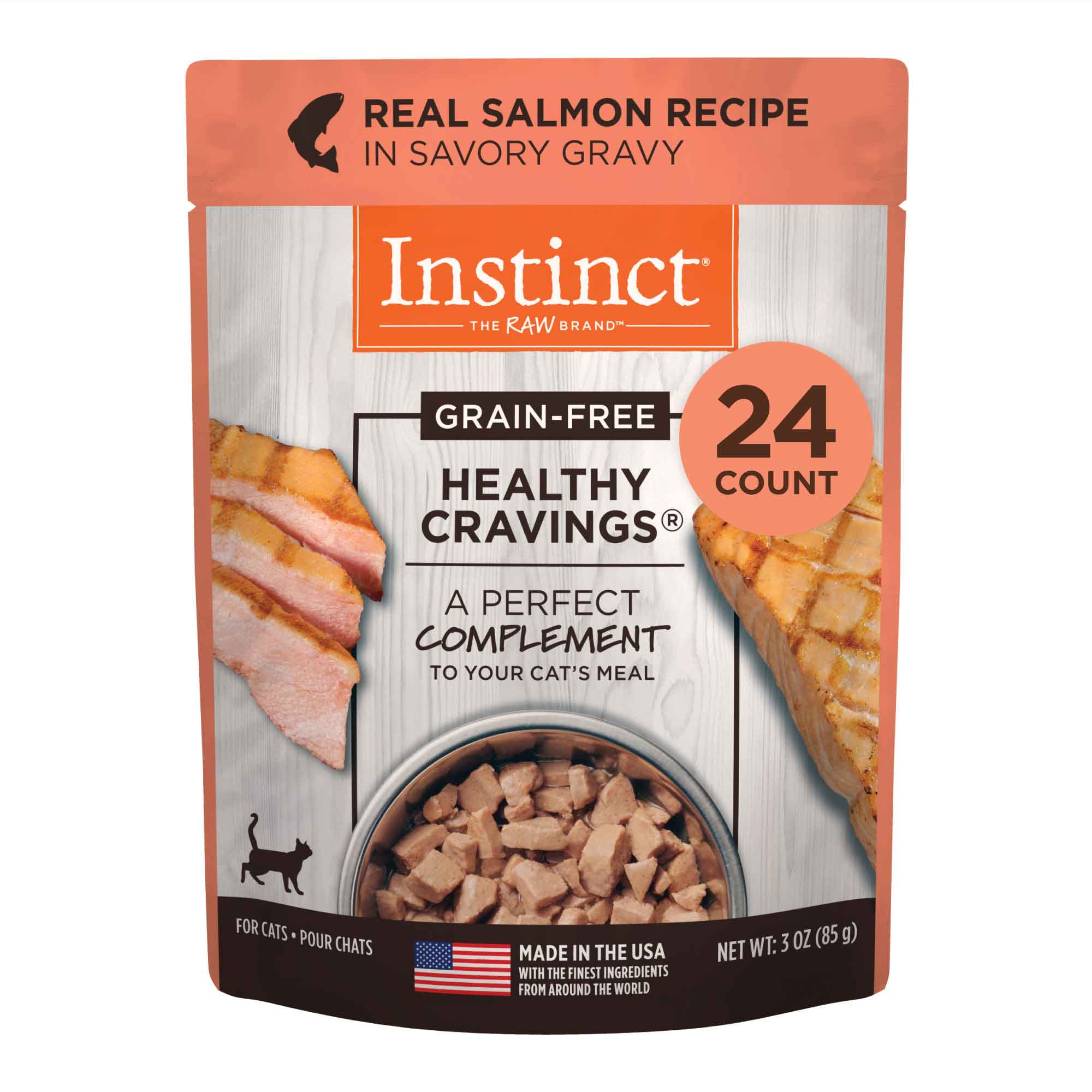 Instinct Healthy Cravings Grain-Free Cuts & Gravy Real Salmon Recipe in Savory Gravy Wet Cat Food Topper, 3 Ounce Pouch