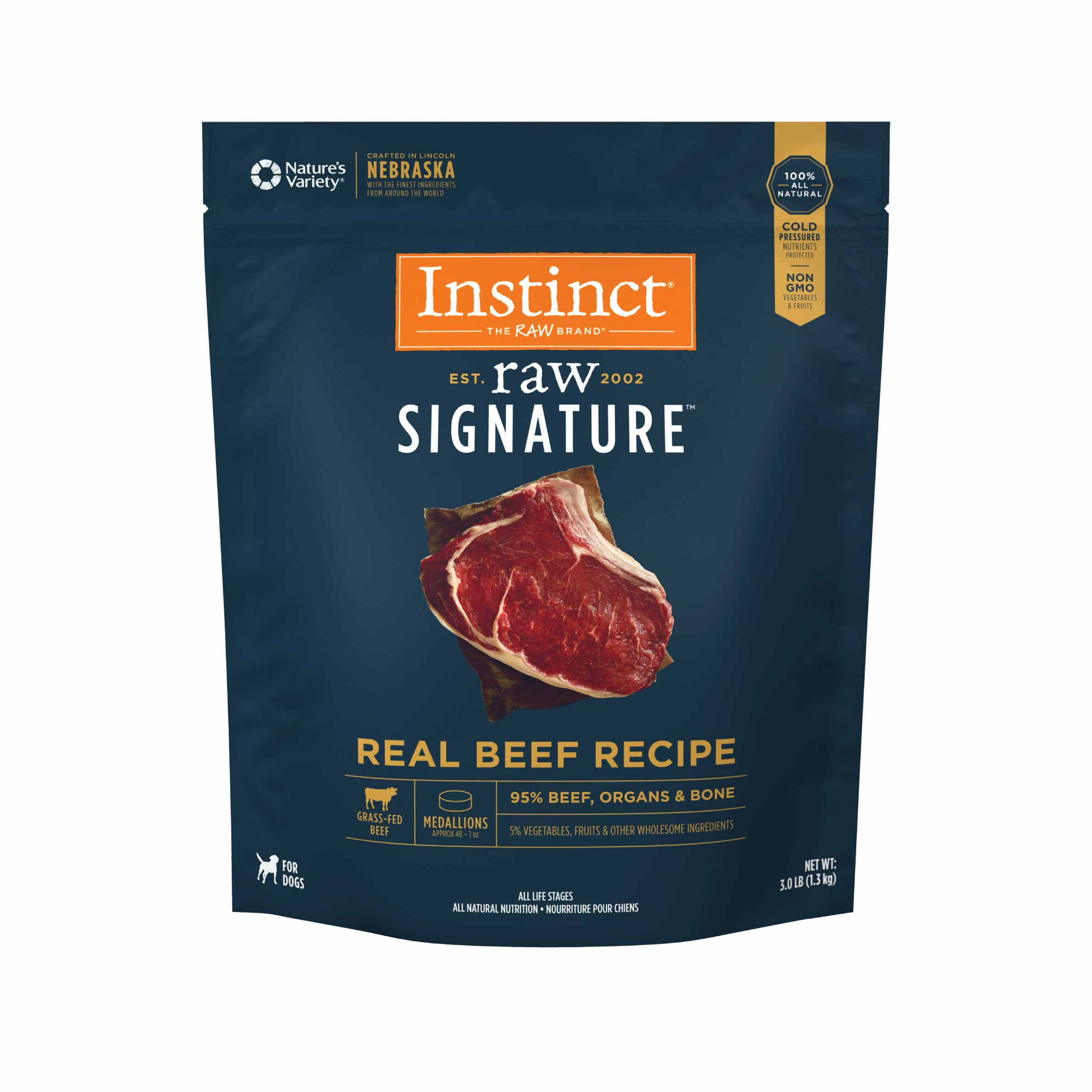 Instinct Frozen Raw Signature Medallions Grain-Free Real Beef Recipe Dog Food, 3 Pound Bag - Not Available for Delivery