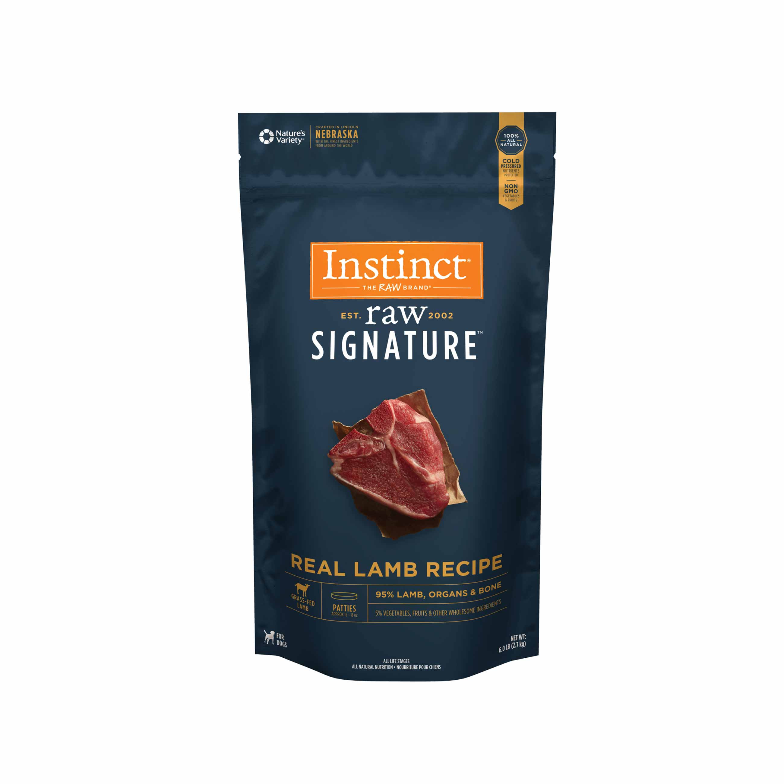 Instinct Frozen Raw Signature Patties Grain-Free Real Lamb Recipe Dog Food, 6 Pound Bag - Not Available for Delivery